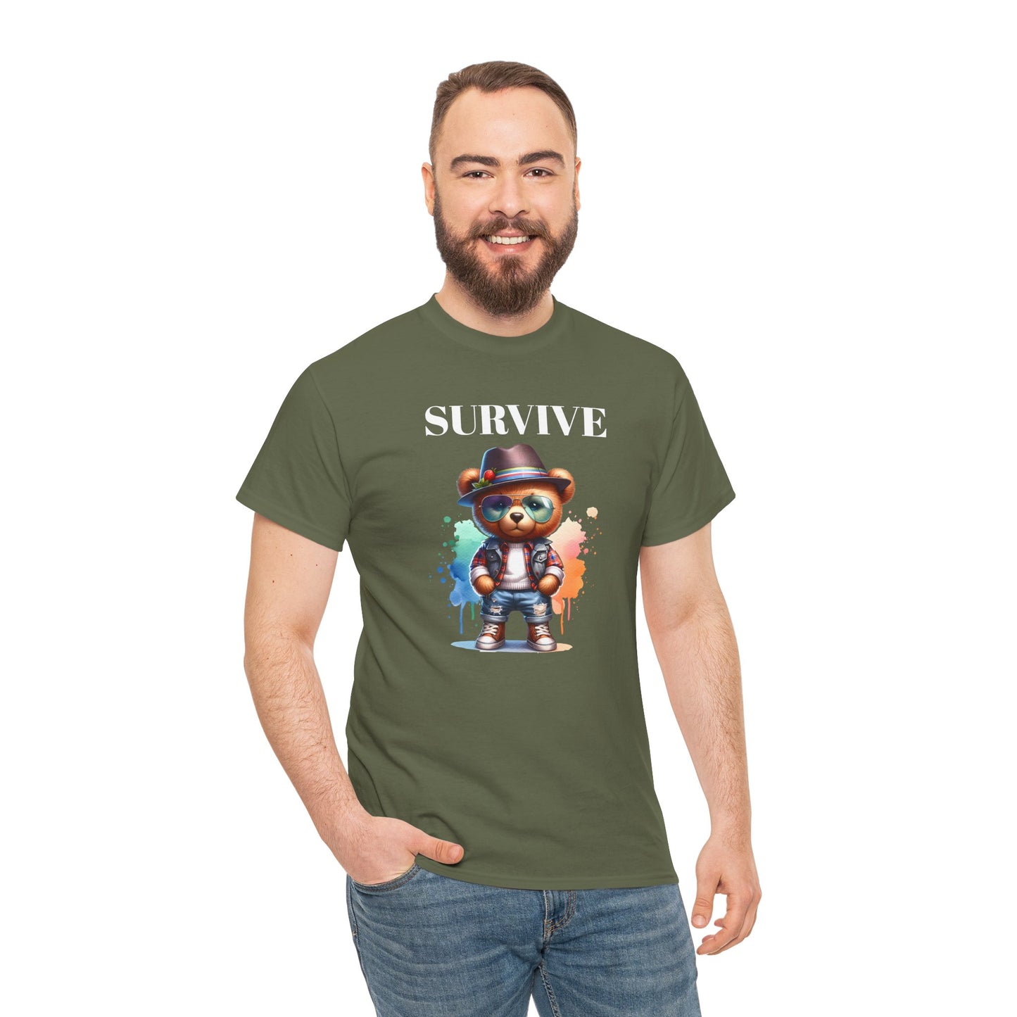 Princess Grace Survive Bear Unisex Heavy Cotton Tee Casual Graphic T-Shirt for Fun and Adventure Lovers