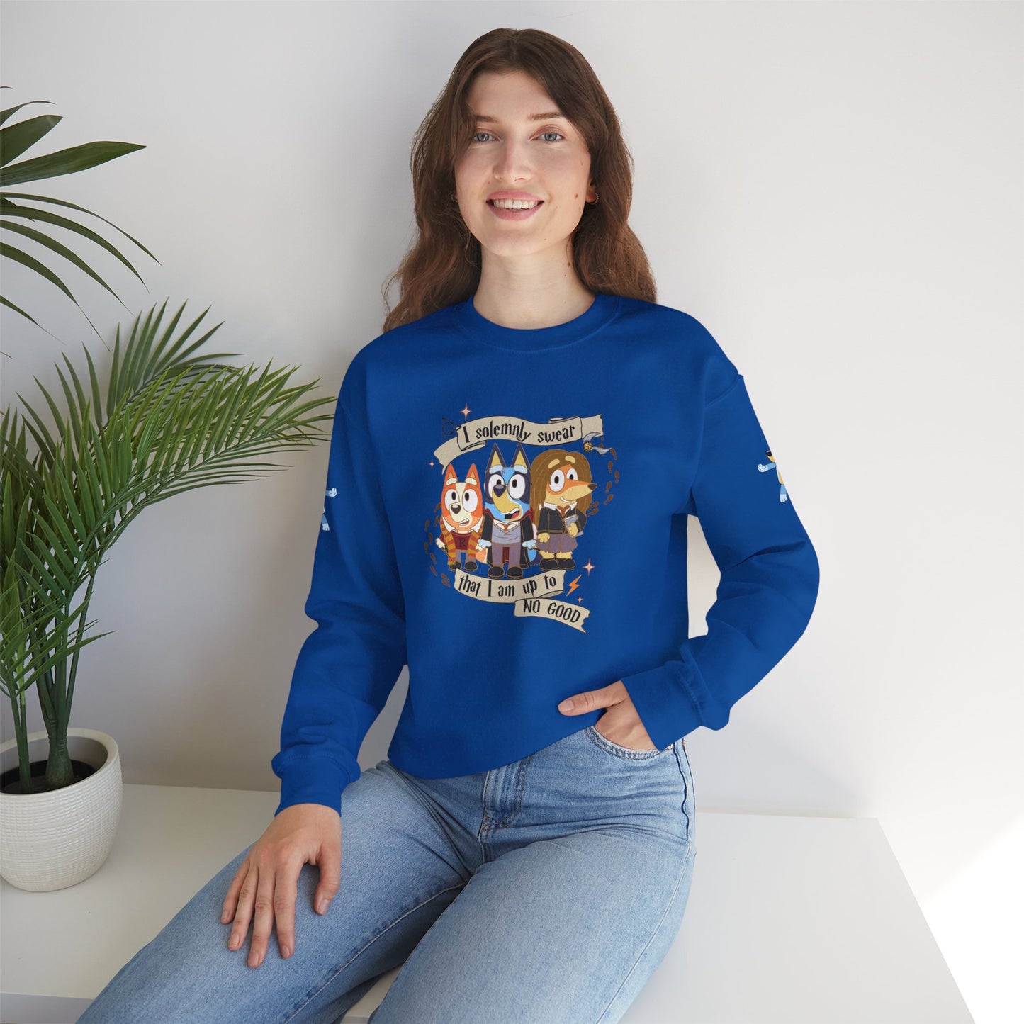Princess Grace Bluey Unisex Funny Crewneck Sweatshirt "I Solemnly Swear That I Am Up To No Good" Perfect Gift for Family and Friends