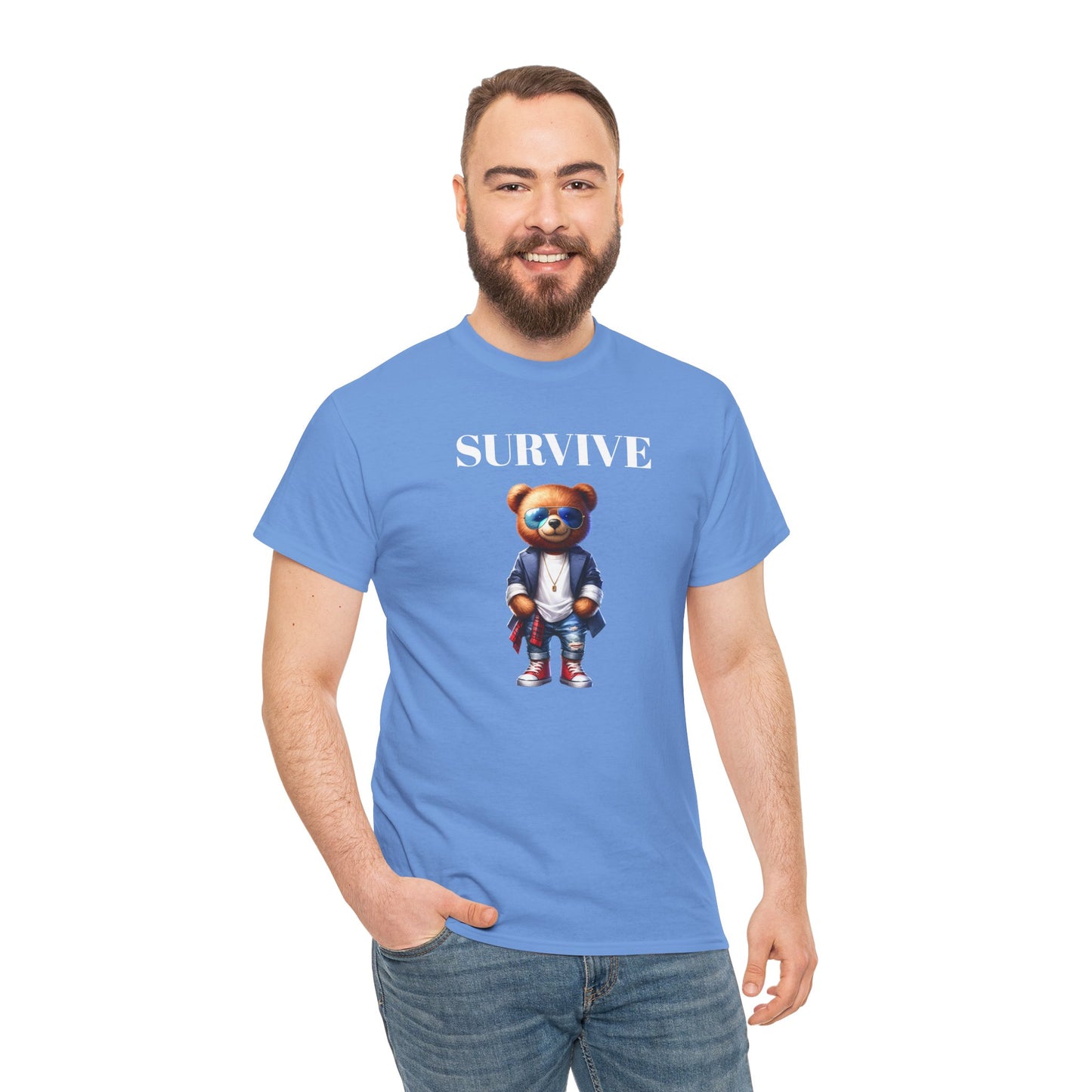 Princess Grace Survive Bear Unisex Heavy Cotton Tee Playful Graphic Tee for Trendy Style