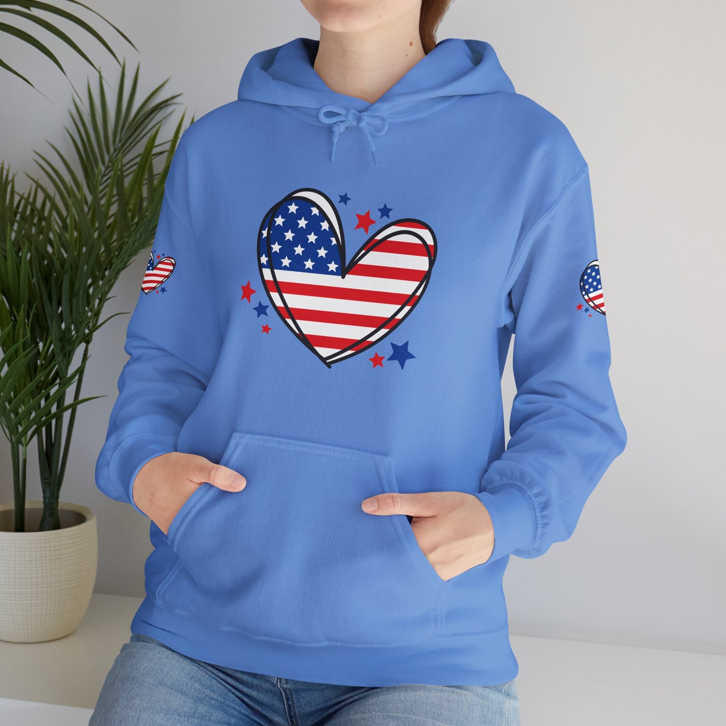 Princess Grace Patriotic Heart Hoodie Unisex Heavy Blend Hooded Sweatshirt for Independence Day & Year Round Love