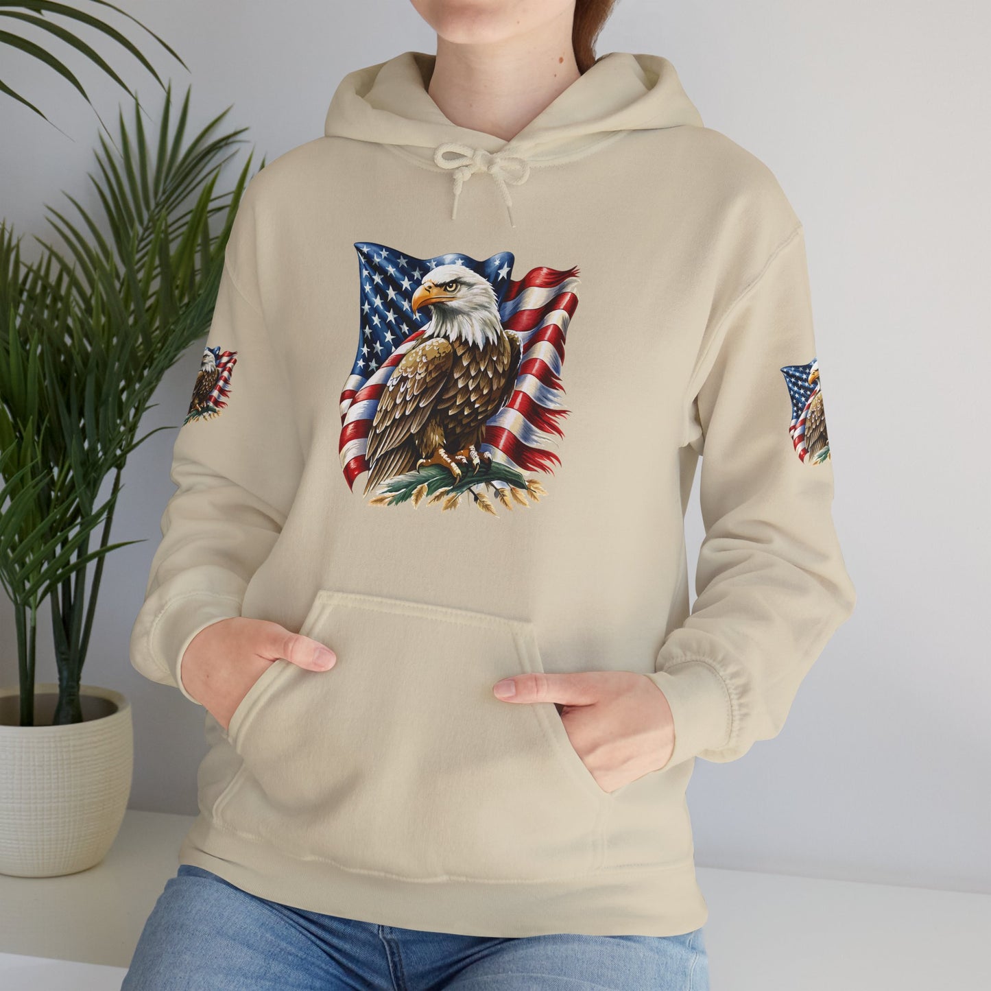 Princess Grace Patriotic Eagle Hooded Sweatshirt Unisex Heavy Blend Perfect for Memorial Day & Independence Day