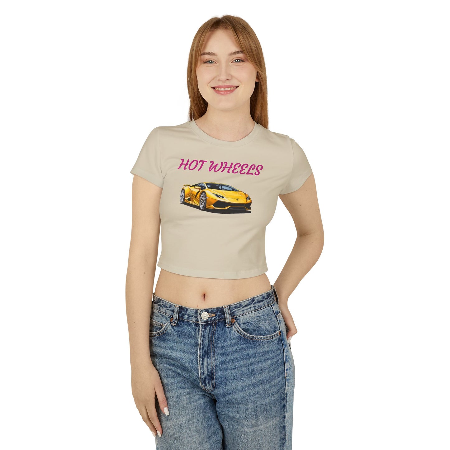 Princess Grace Women's Hot Wheels Baby Tee Cute and Stylish Car Graphic Top for Car Enthusiasts