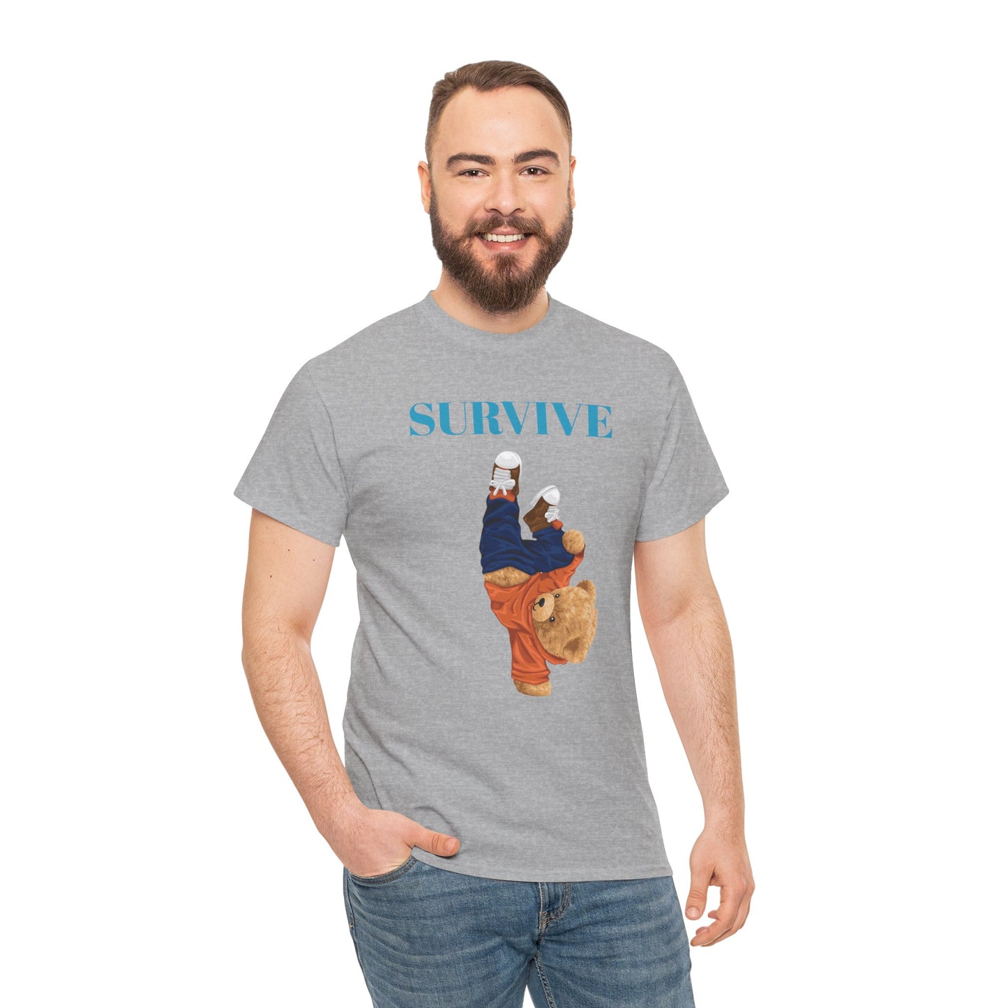 Princess Grace Survive Bear Graphic Unisex Heavy Cotton Tee Casual Streetwear Tee for Everyday Adventures