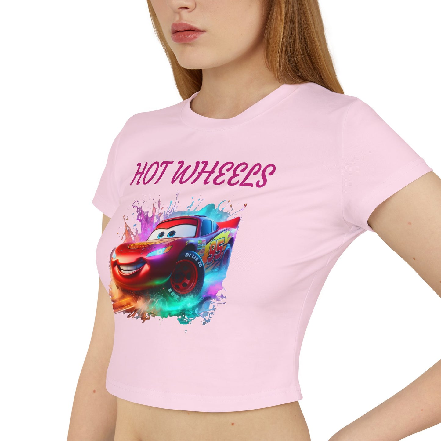 Princess Grace Hot Wheels Women's Baby Tee Colorful Cartoon Graphic T-Shirt