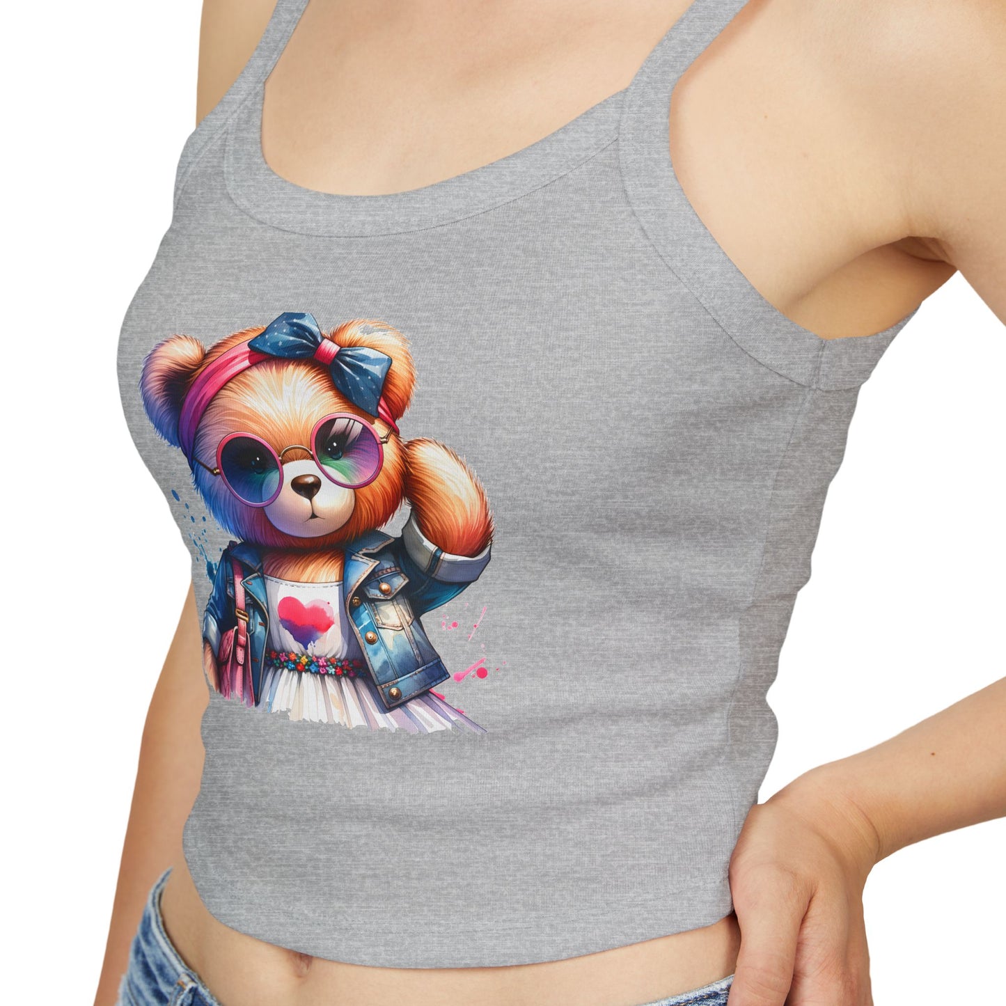 Princess Grace Cute Graphic Spaghetti Strap Tank Top with Trendy Bear Design