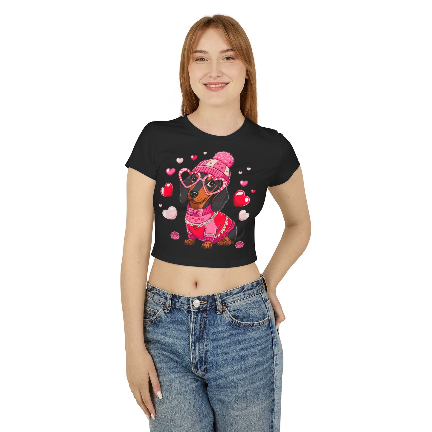 Princess Grace Cute Dachshund Love Graphic Baby Tee for Women