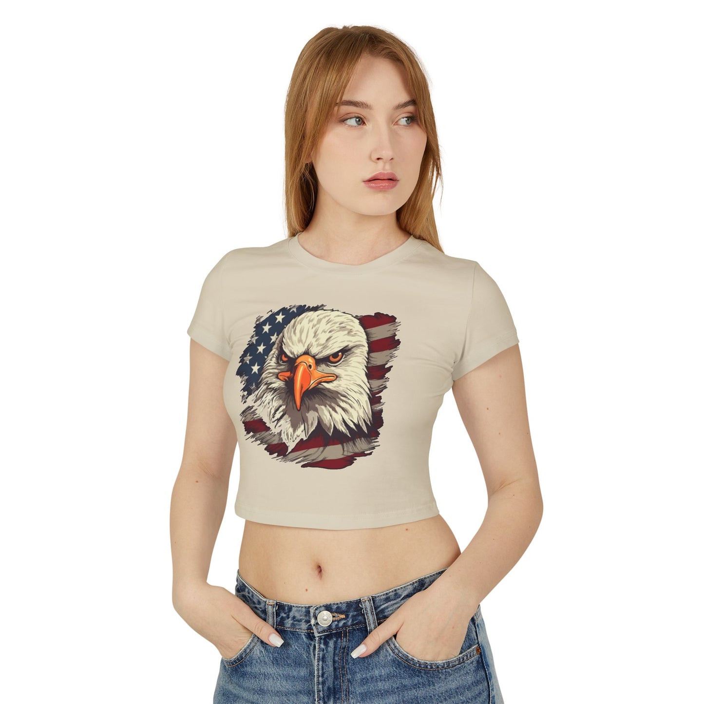 Princess Grace Patriotic Women's Baby Tee Fierce Eagle & USA Design