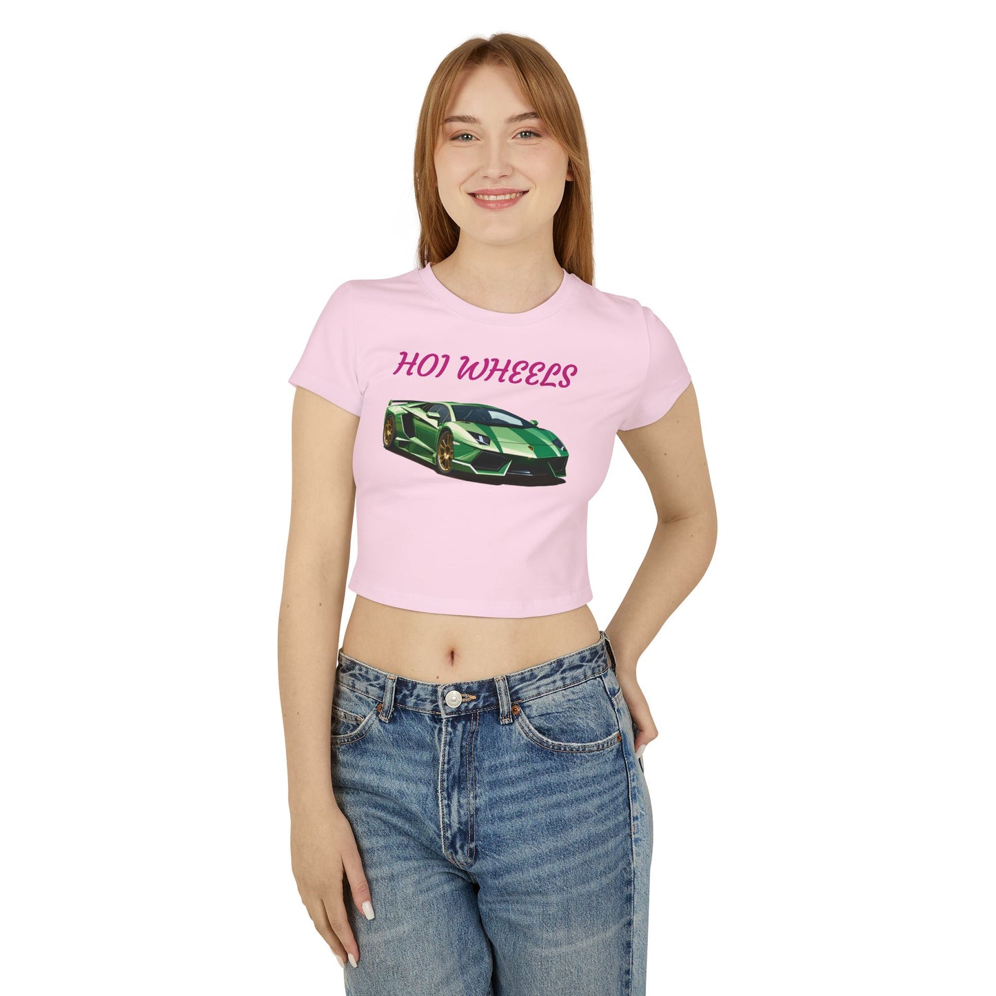 Princess Grace HOI WHEELS Women's Baby Tee Stylish Car Graphic Shirt for Auto Enthusiasts