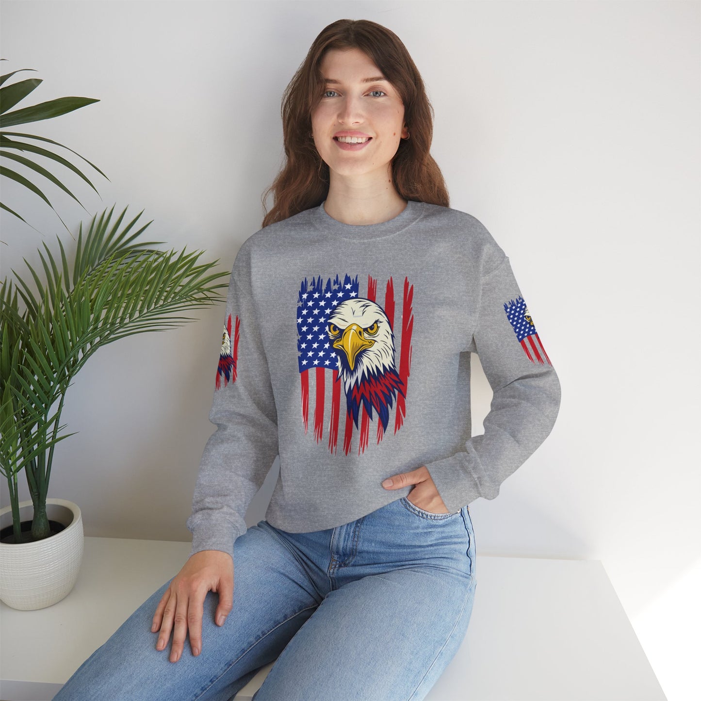 Princess Grace Patriotic Eagle Crewneck Sweatshirt Unisex Heavy Blend
