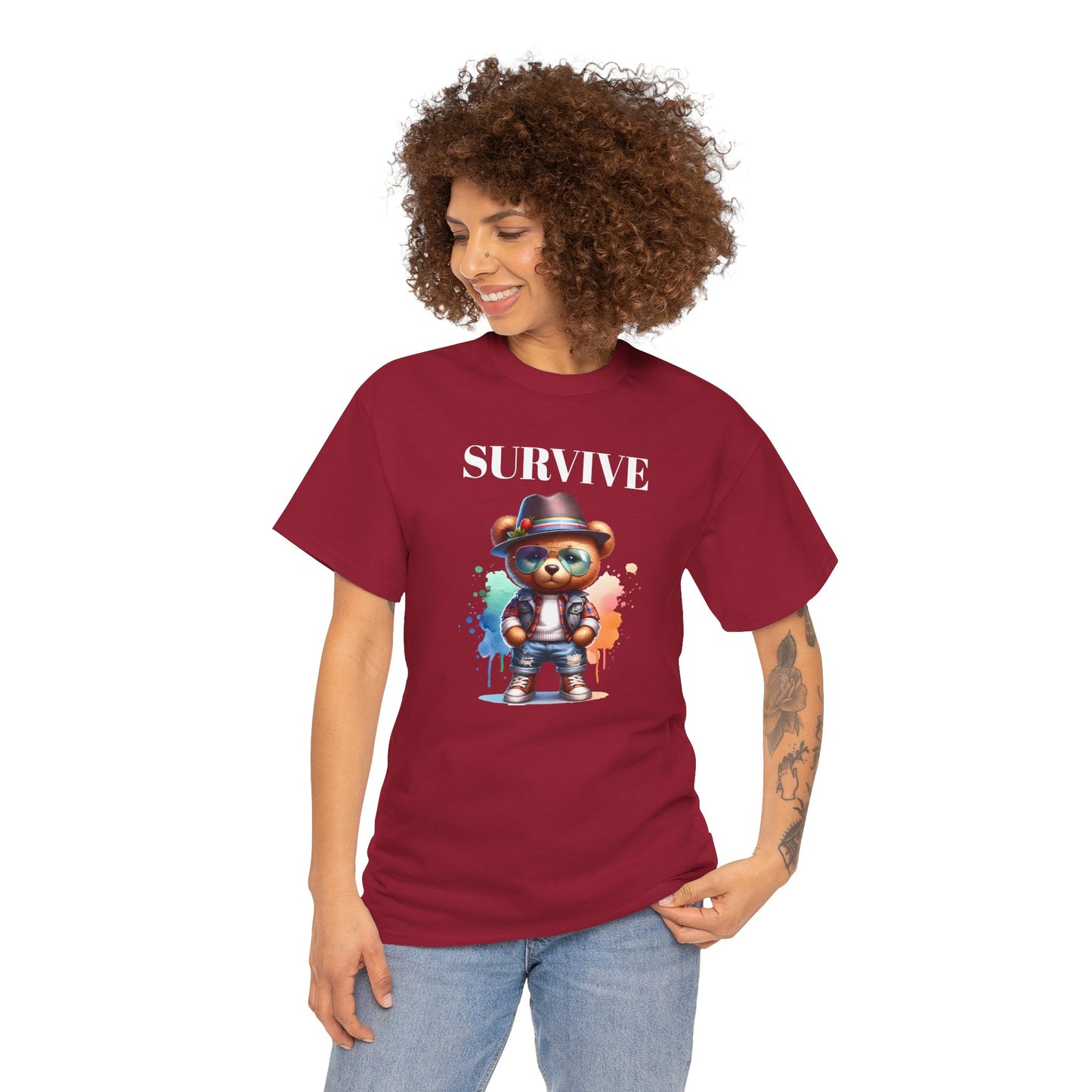 Princess Grace Survive Bear Unisex Heavy Cotton Tee Casual Graphic T-Shirt for Fun and Adventure Lovers