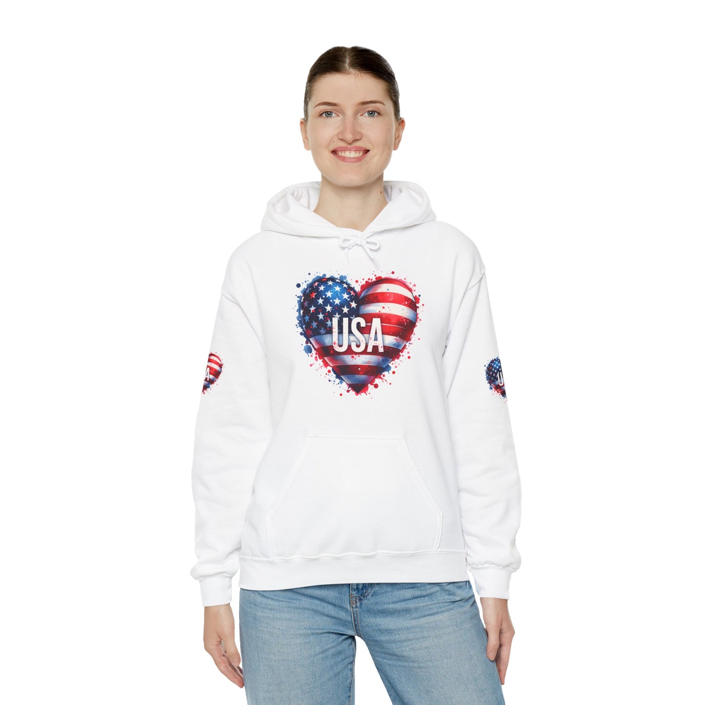 Princess Grace Patriotic Heart Hoodie for USA Lovers Unisex Heavy Blend