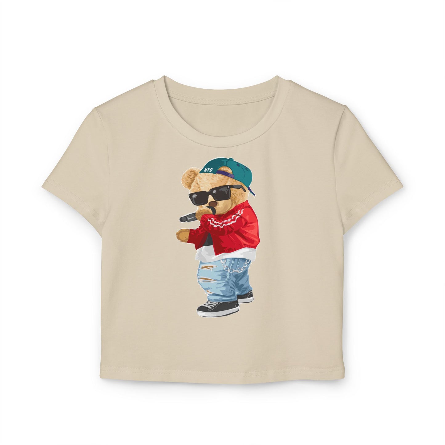 Princess Grace Trendy Women's Baby Tee with Cool Bear Design Cute & Fun Casual Shirt for Everyday Wear
