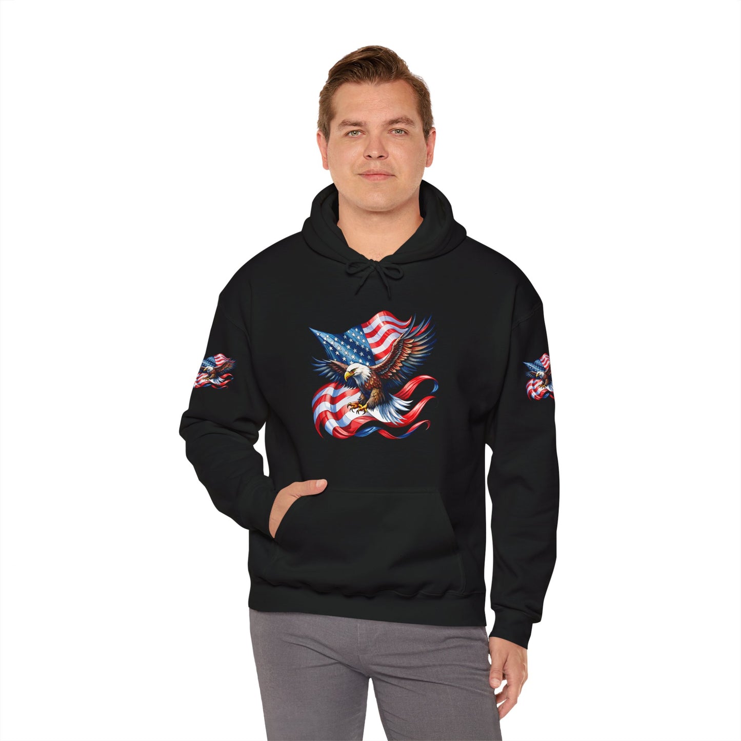 Princess Grace Patriotic Eagle Hoodie Unisex Heavy Blend Sweatshirt with American Flag Design