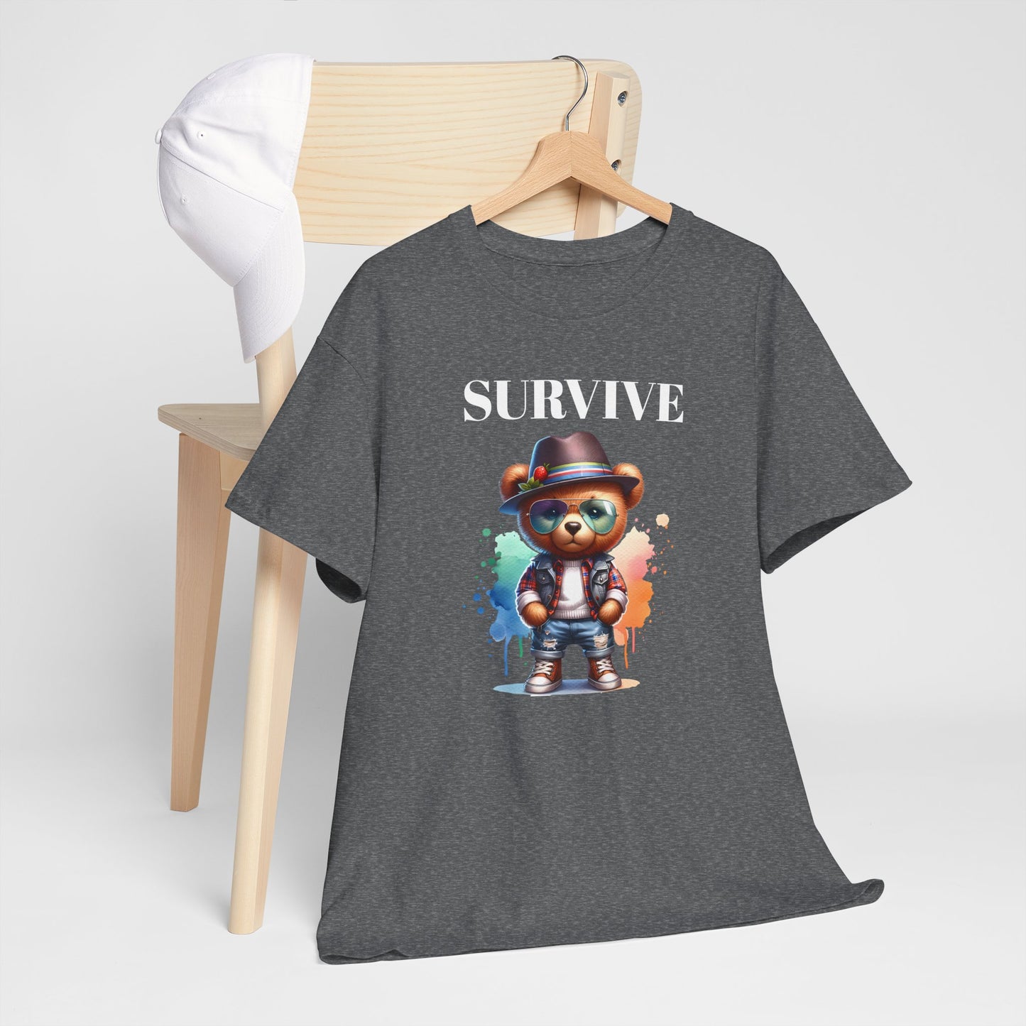 Princess Grace Survive Bear Unisex Heavy Cotton Tee Casual Graphic T-Shirt for Fun and Adventure Lovers