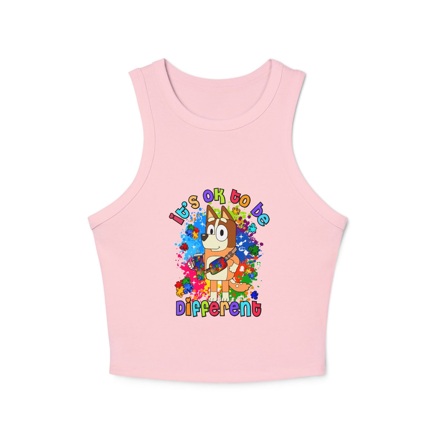 Princess Grace Colorful Bluey Racer Tank Top 'It's OK to Be Different'
