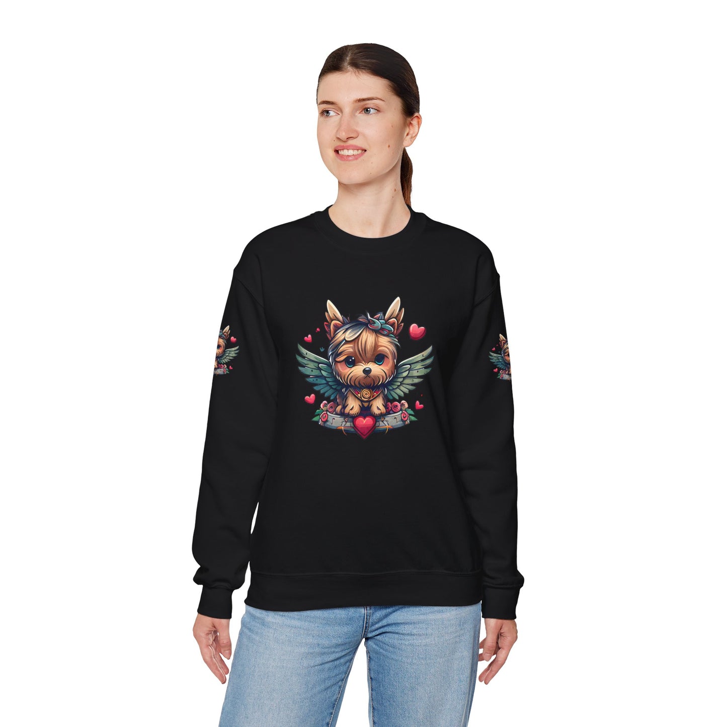 Princess Grace Cute Yorkie Wings Crewneck Sweatshirt Perfect Gift for Dog Lovers