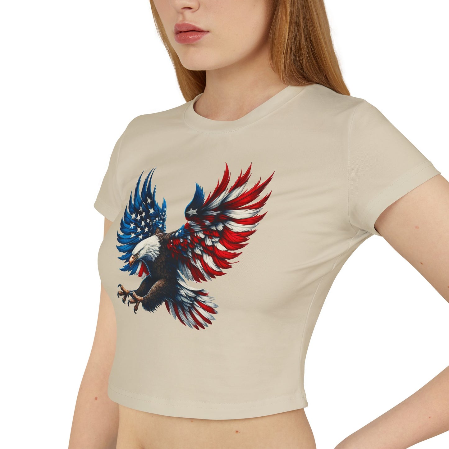 Princess Grace Patriotic Women's Baby Tee with Eagle and USA Print