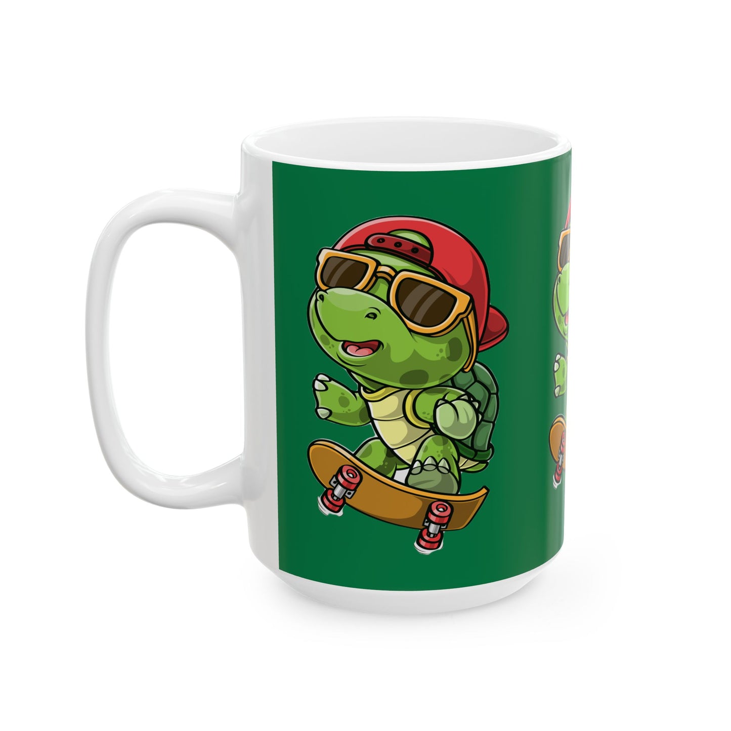 Princess Grace Cool Skateboarding Turtle Ceramic Mug Fun Green Cup for Kids and Teens
