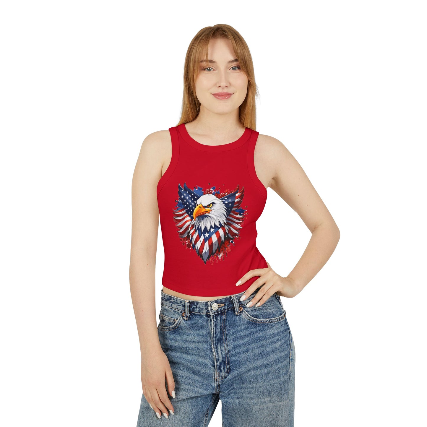 Princess Grace Patriotic Eagle Women's Racerback Tank Top USA Flag Design