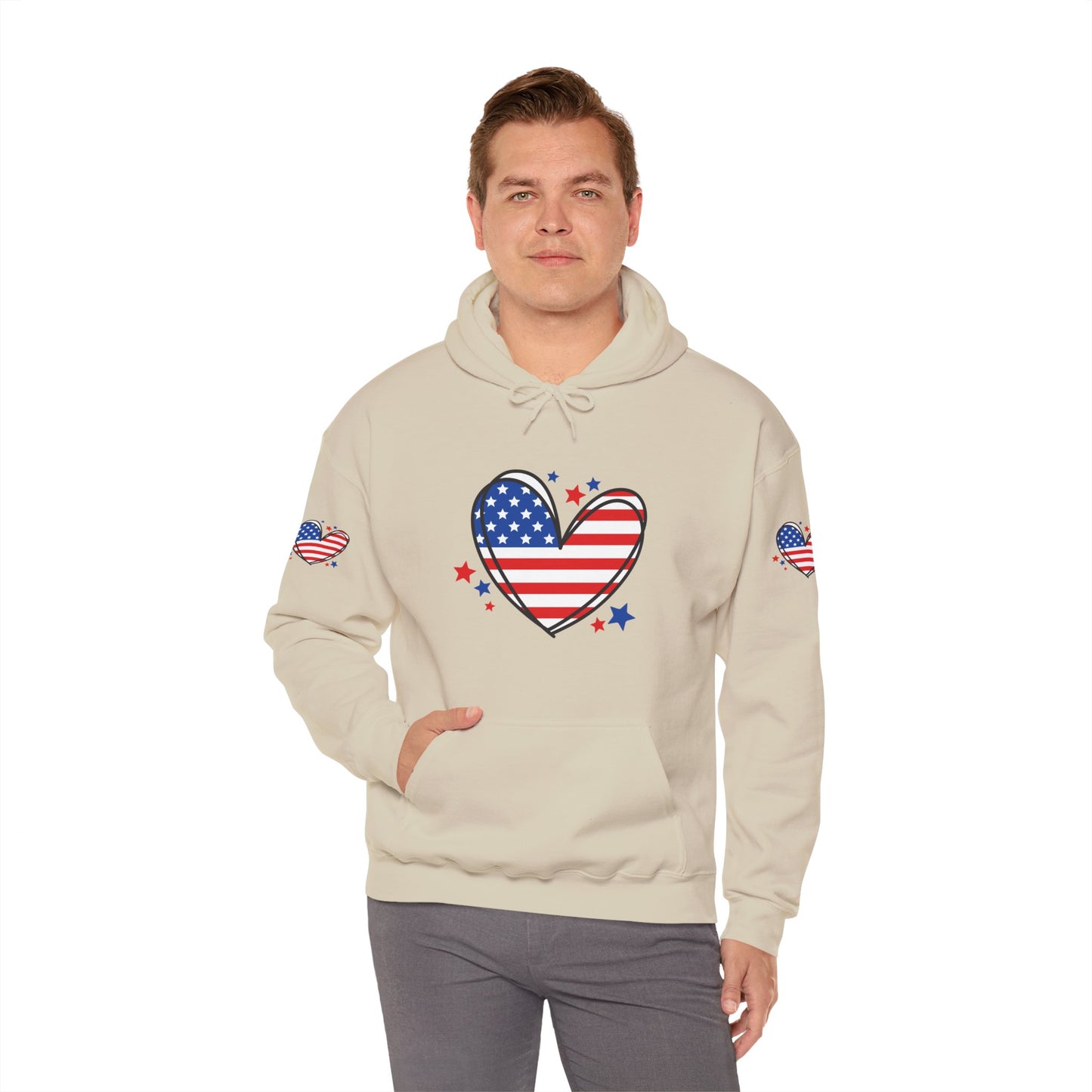 Princess Grace Patriotic Heart Hoodie Unisex Heavy Blend Hooded Sweatshirt for Independence Day & Year Round Love