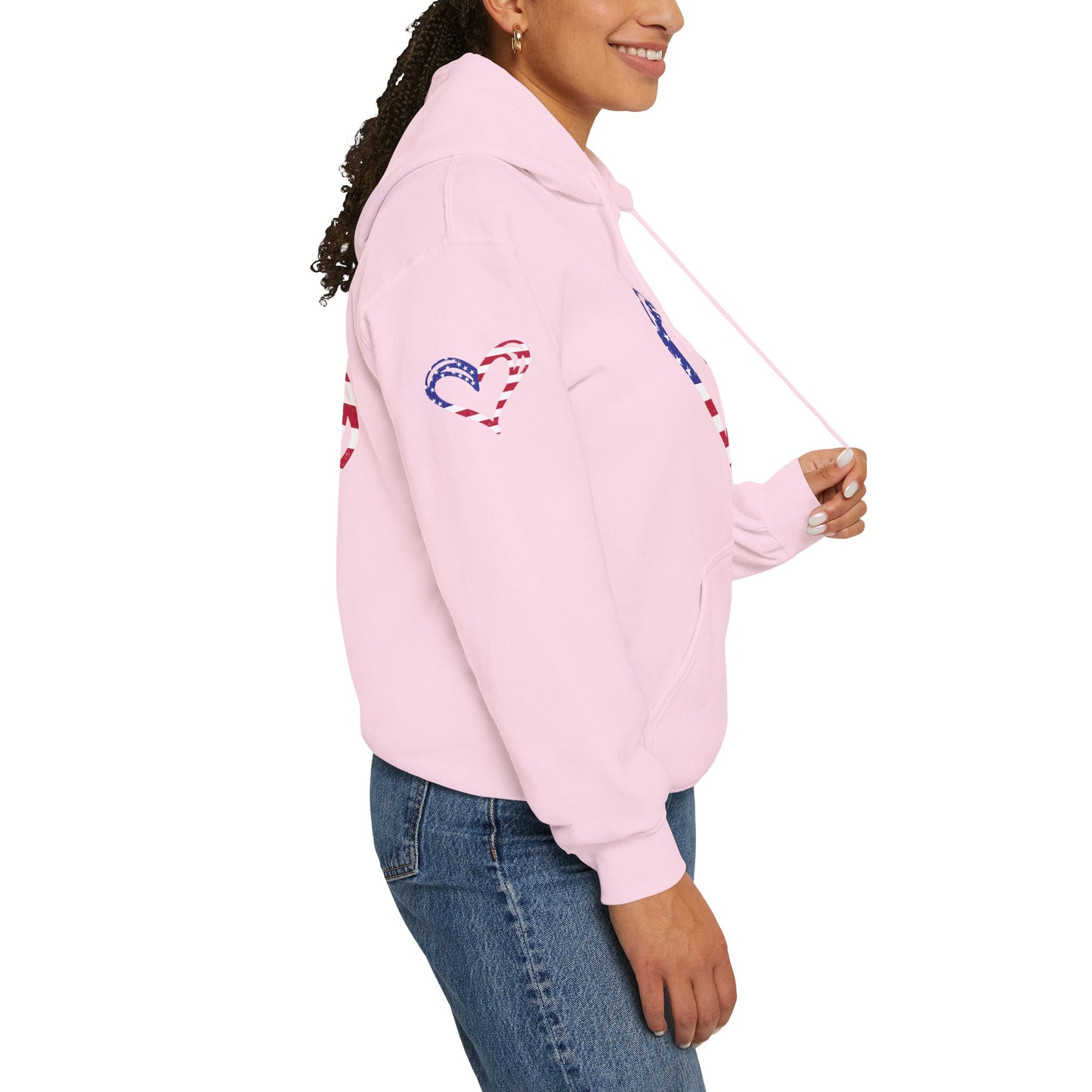 Princess Grace Patriotic Heart Unisex Hoodie Comfortable Heavy Blend Sweatshirt for Independence Day and Everyday Wear