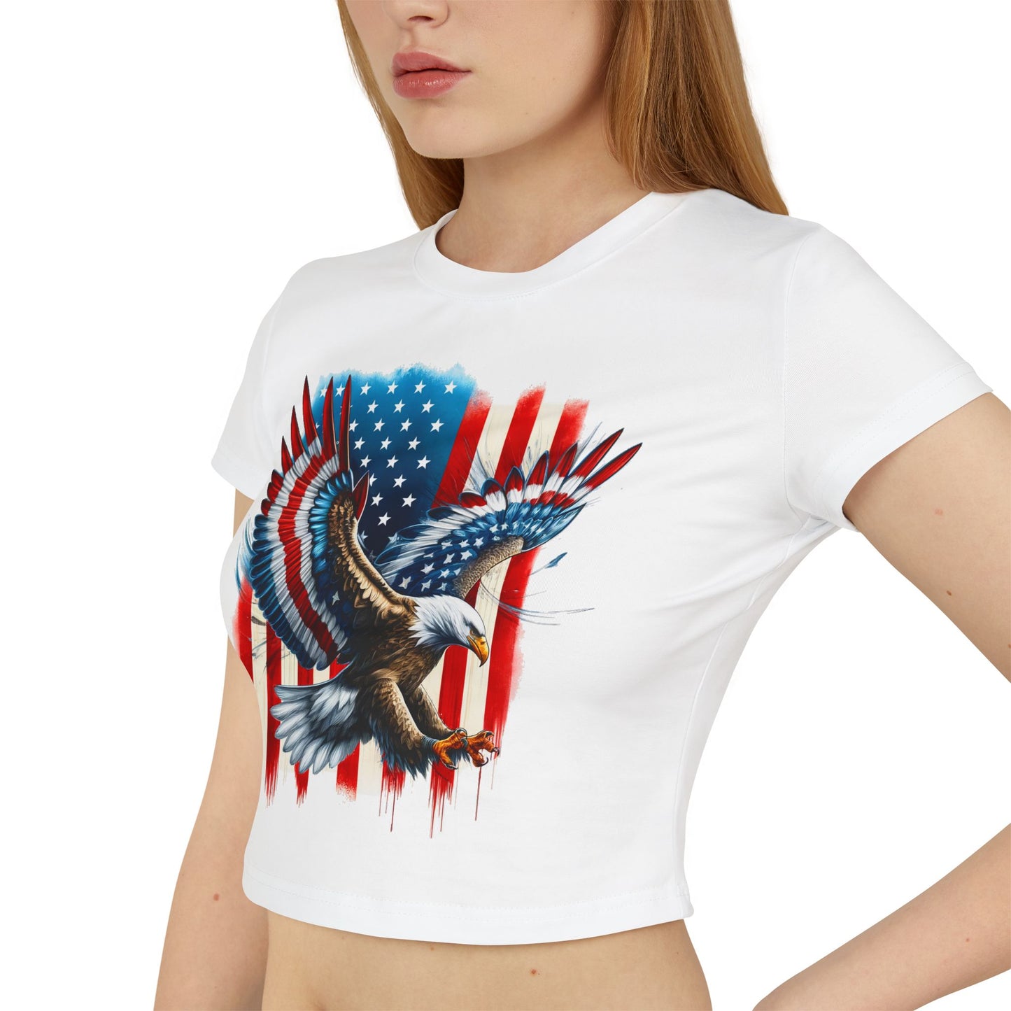 Princess Grace Patriotic Eagle Women's Baby Tee USA Graphic T-Shirt for Independence Day