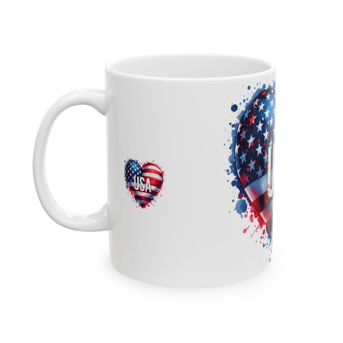 Princess Grace USA Heart Ceramic Mug 11oz & 15oz Patriot Gift for Independence Day & Everyday Use