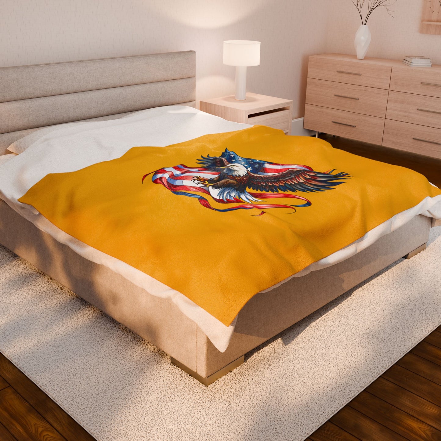 Princess Grace Eagle & Flag Velveteen Plush Blanket Perfect for Patriotism and Cozy Moments