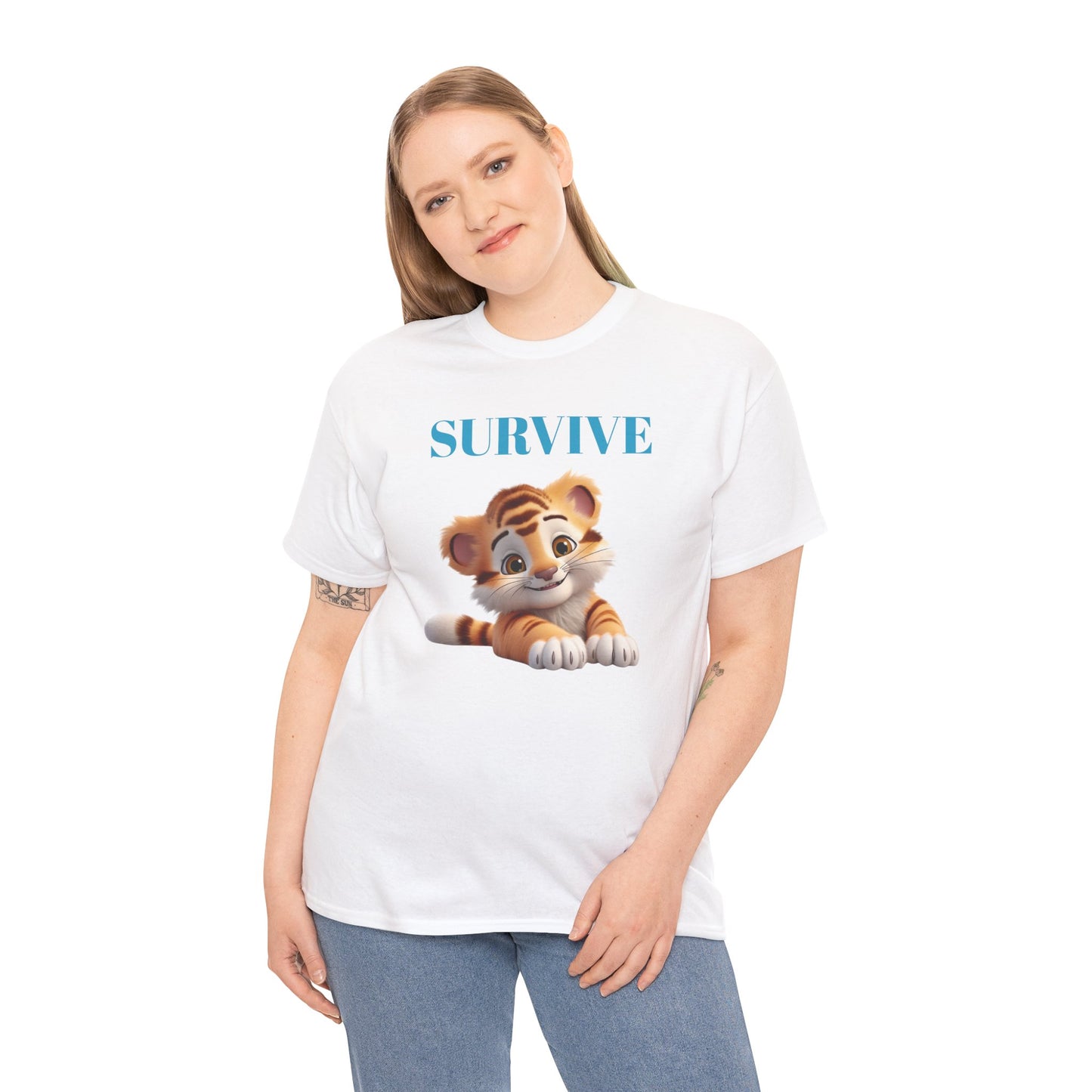 Princess Grace Survive Tiger Unisex Heavy Cotton Tee Cute Animal Graphic