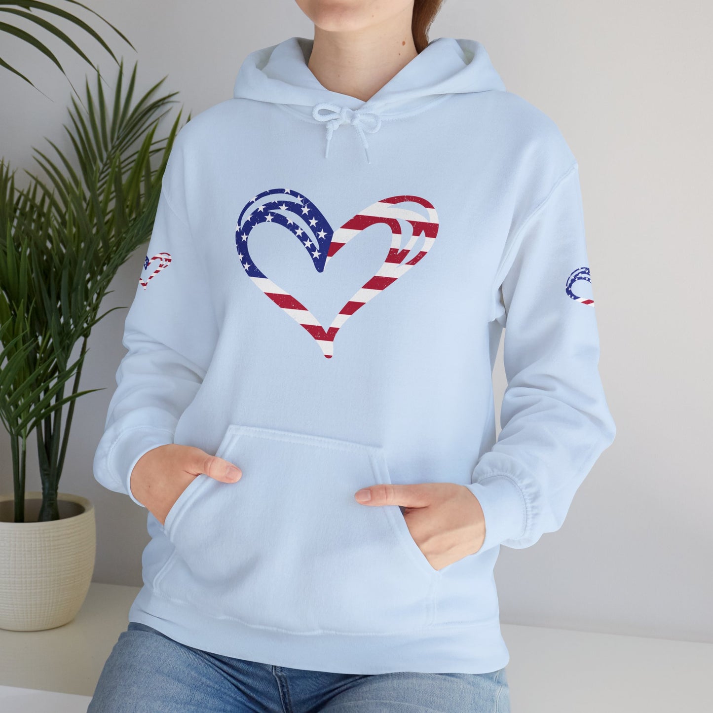 Princess Grace Patriotic Heart Unisex Hoodie Comfortable Heavy Blend Sweatshirt for Independence Day and Everyday Wear