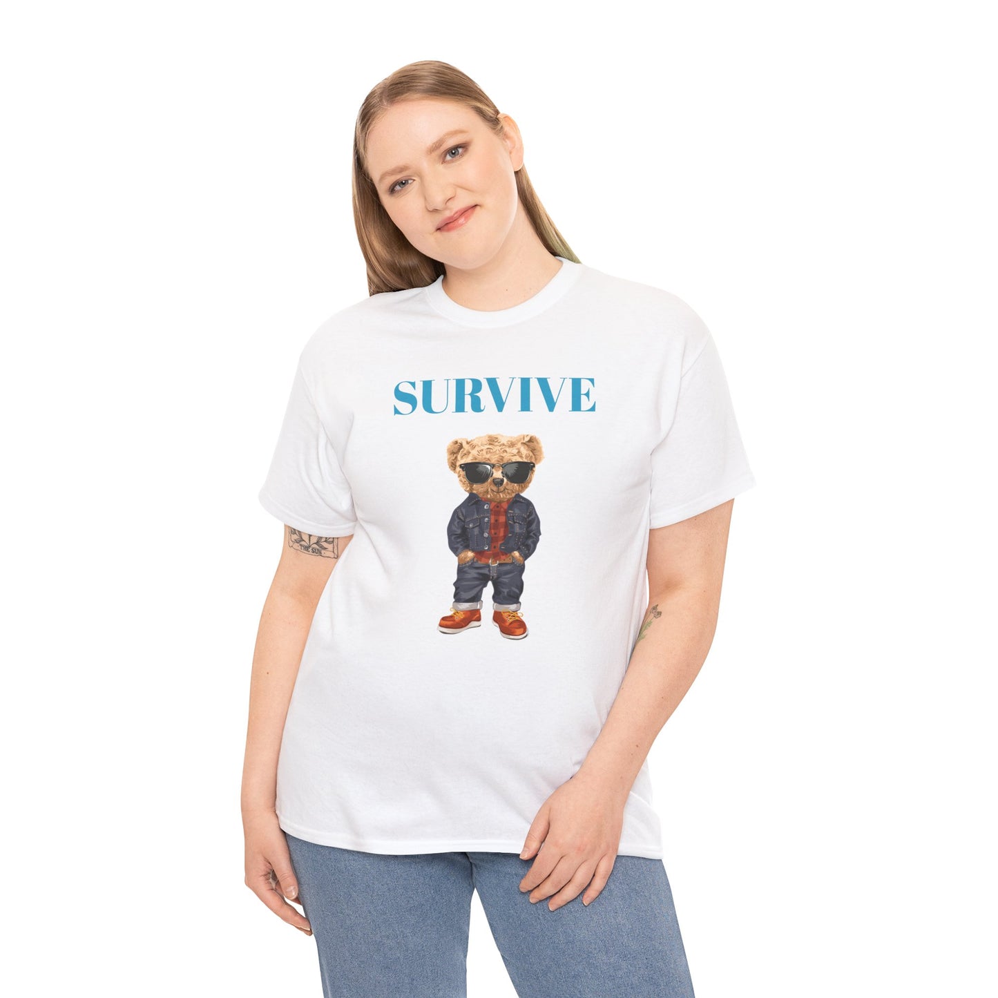 Princess Grace Cool Bear Graphic Tee 'SURVIVE' Unisex Heavy Cotton Shirt