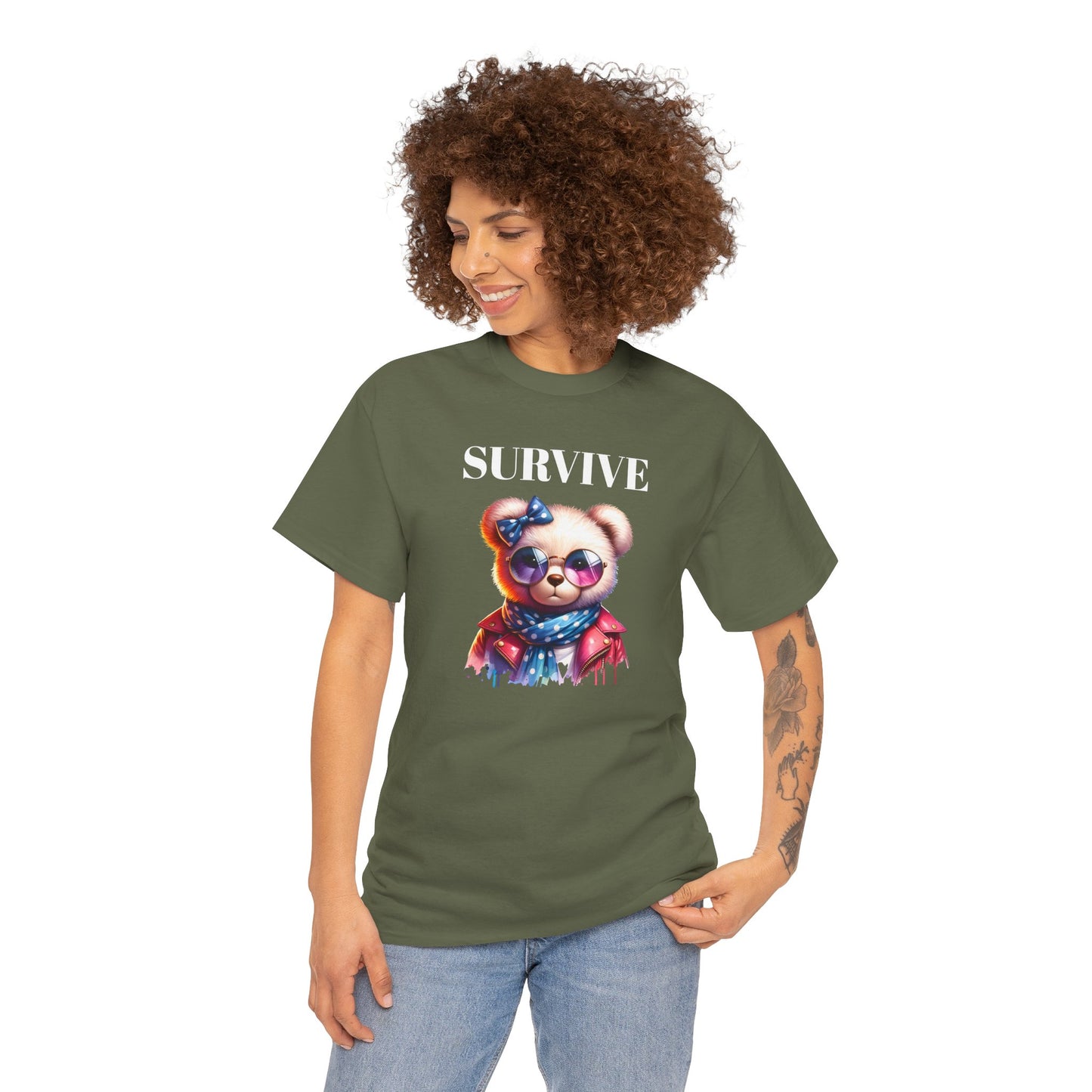 Princess Grace Cute Panda Illustration "Survive" Unisex Heavy Cotton Tee