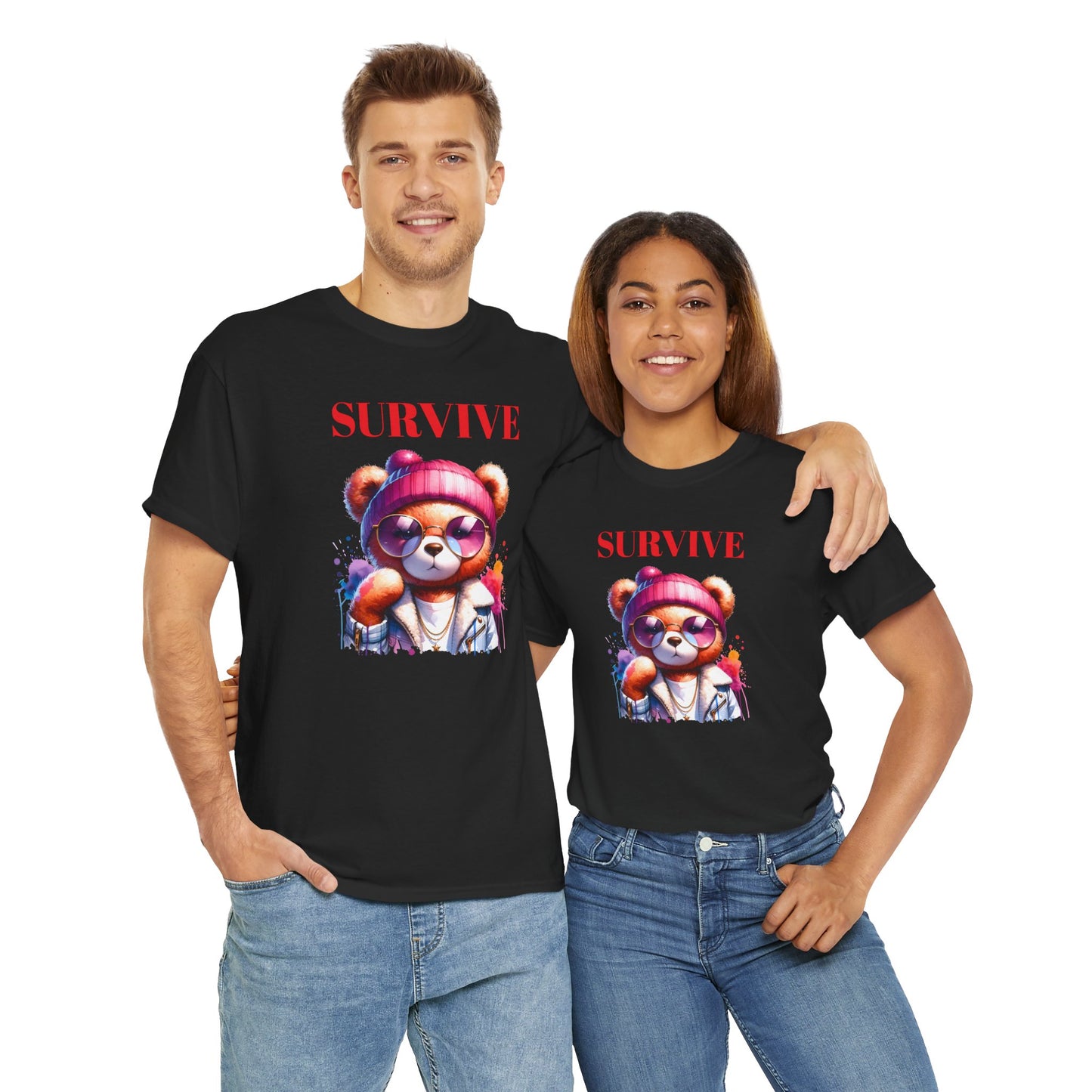 Princess Grace Survive Unisex Heavy Cotton Tee Colorful Bear Design T-Shirt