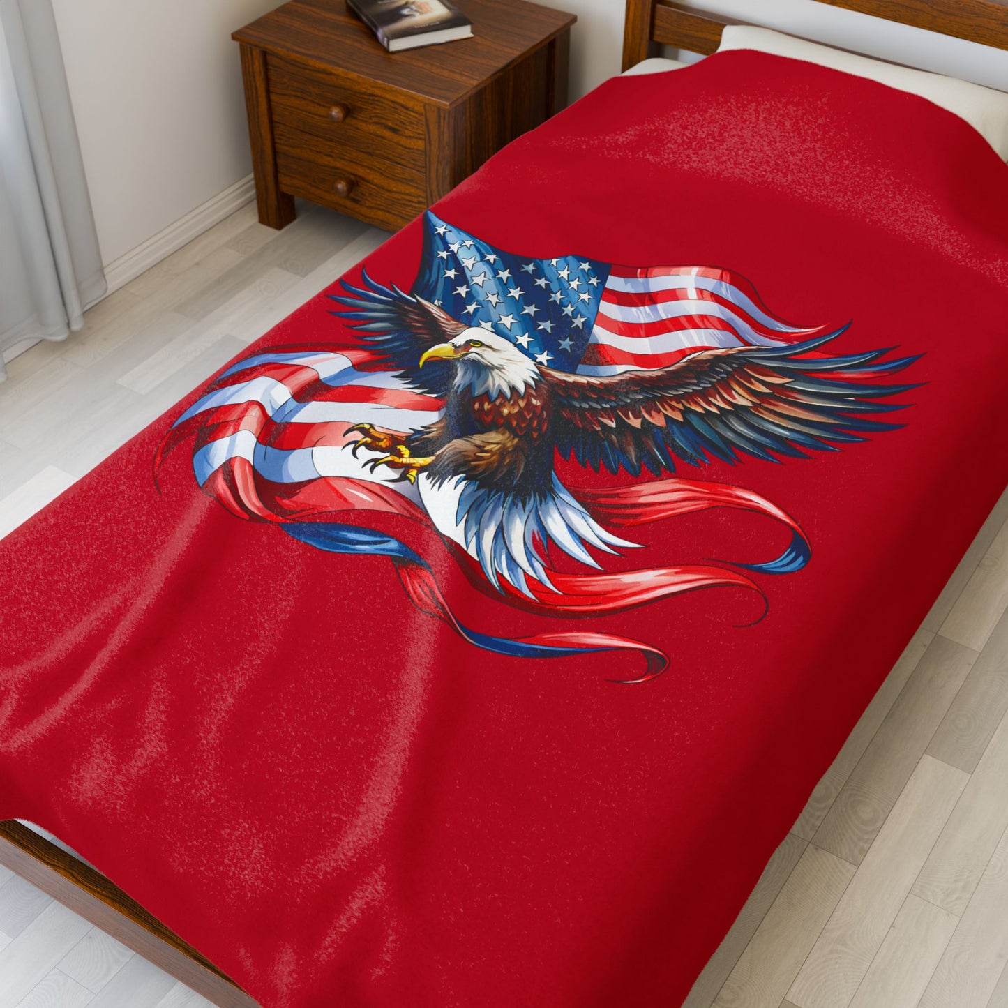 Princess Grace Patriotic Eagle Velveteen Plush Blanket Cozy Americana Decor