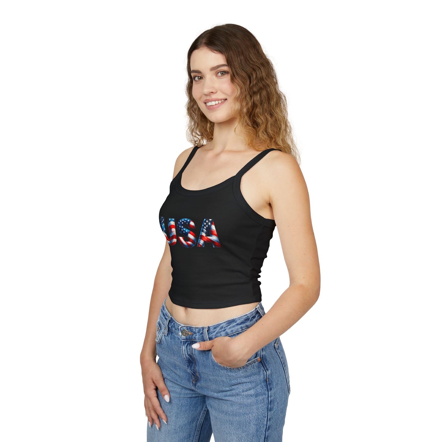 Princess Grace USA Flag Women's Spaghetti Strap Tank Top Patriotic Summer Wear