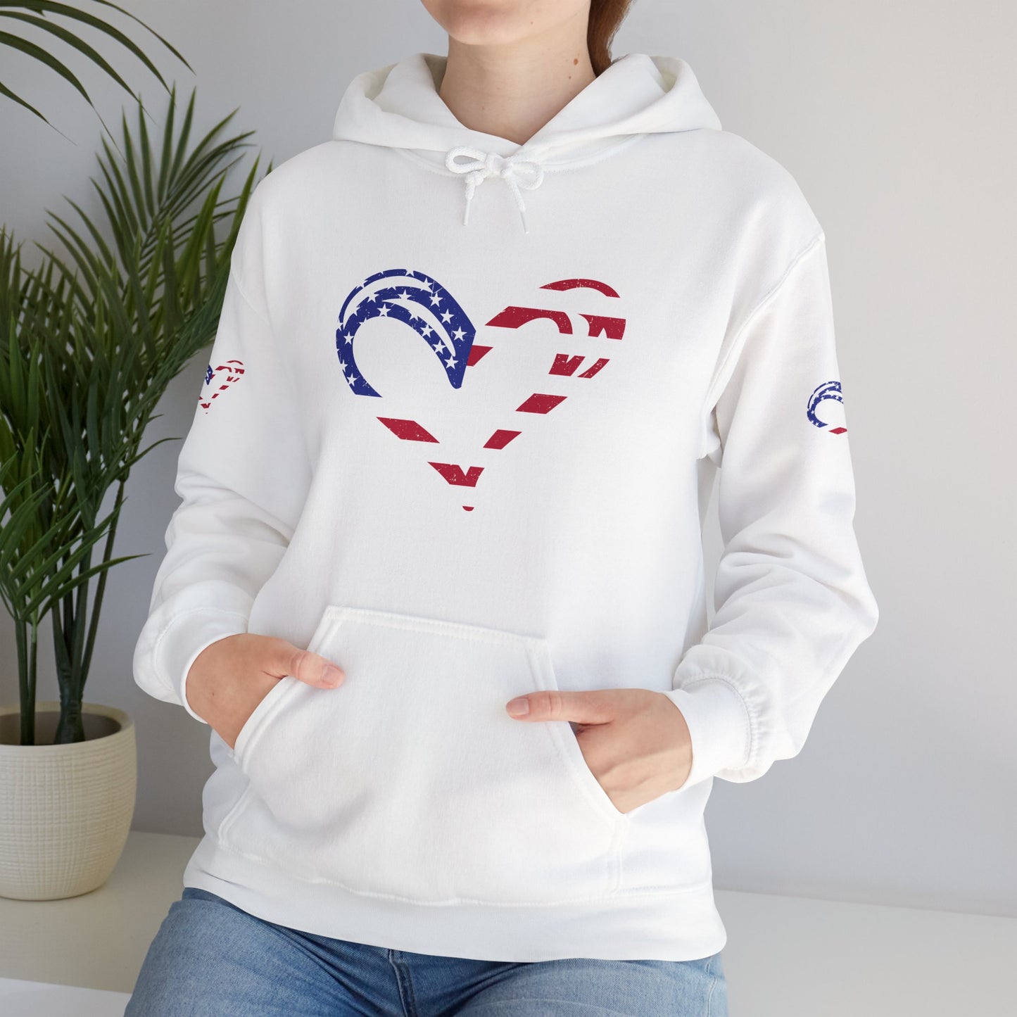 Princess Grace Patriotic Heart Unisex Hoodie Comfortable Heavy Blend Sweatshirt for Independence Day and Everyday Wear
