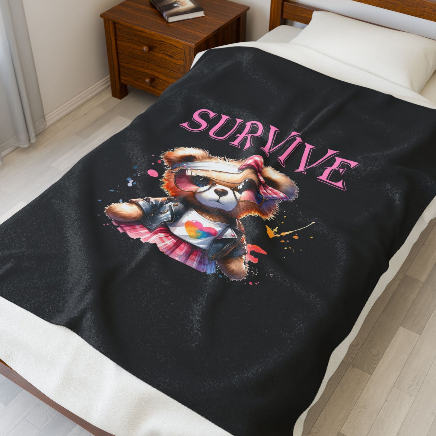 Princess Grace Survive Plush Blanket Cozy Cute Teddy Bear Design for Comfort and Style