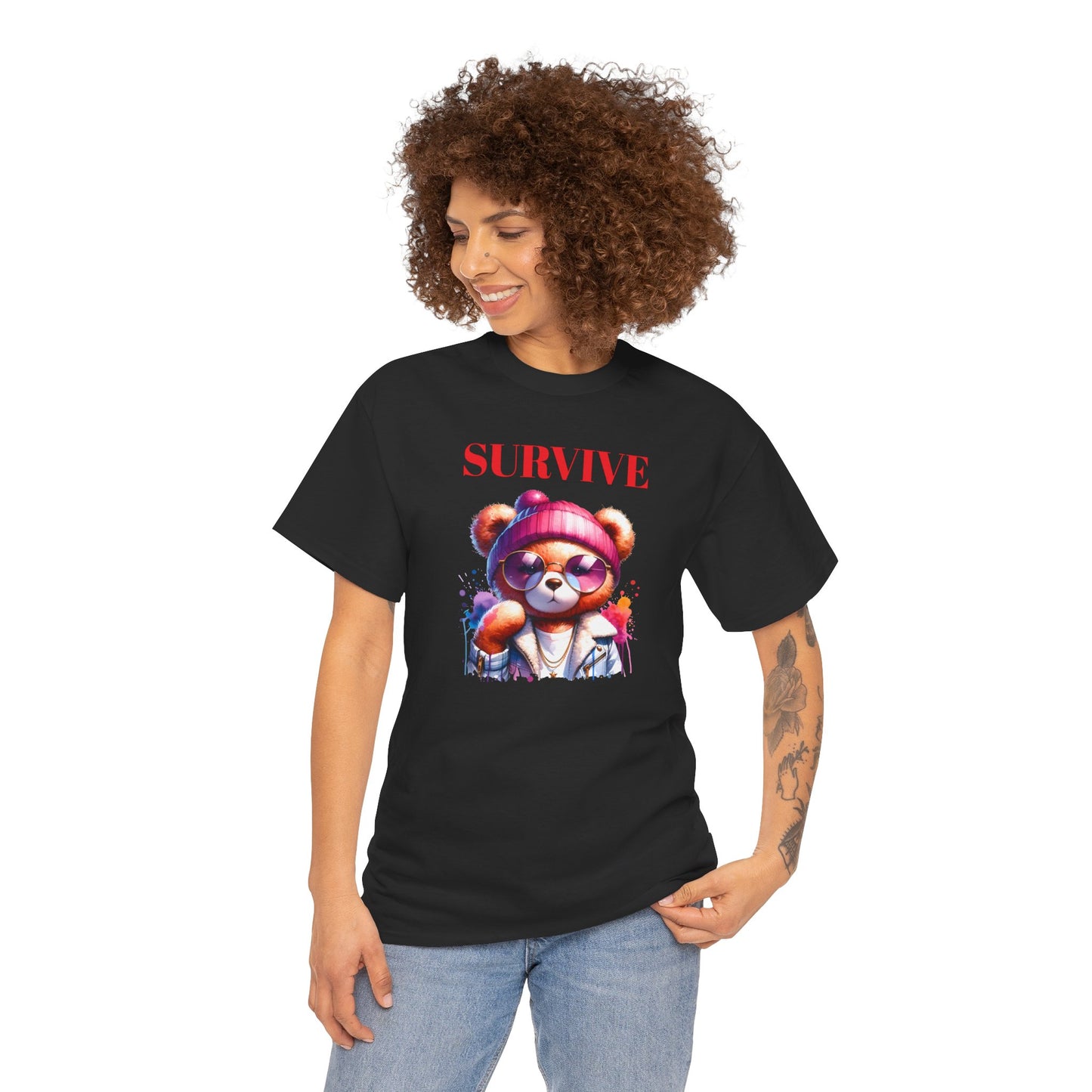 Princess Grace Survive Unisex Heavy Cotton Tee Colorful Bear Design T-Shirt