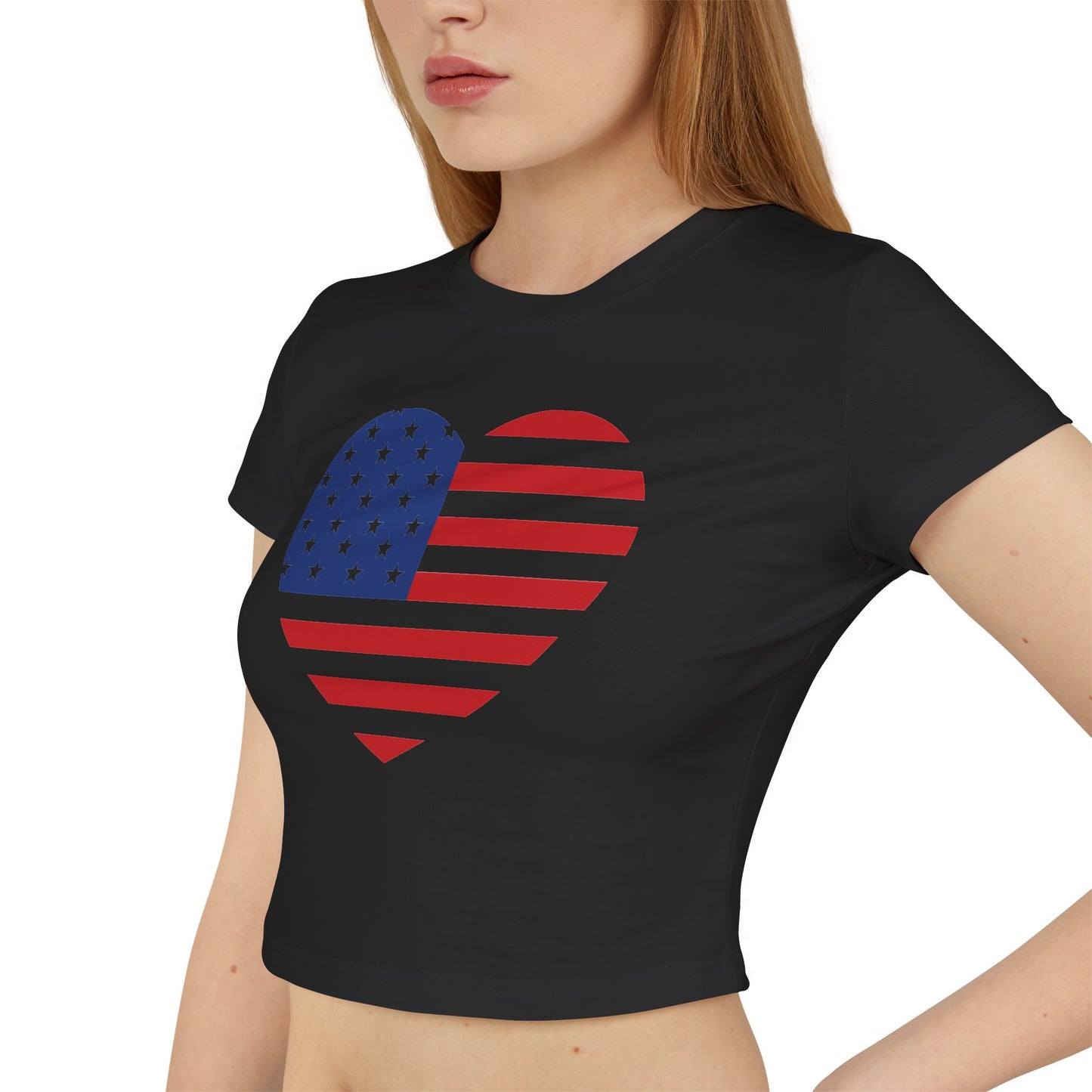 Princess Grace Patriotic Women's Baby Tee Heart & USA Graphic