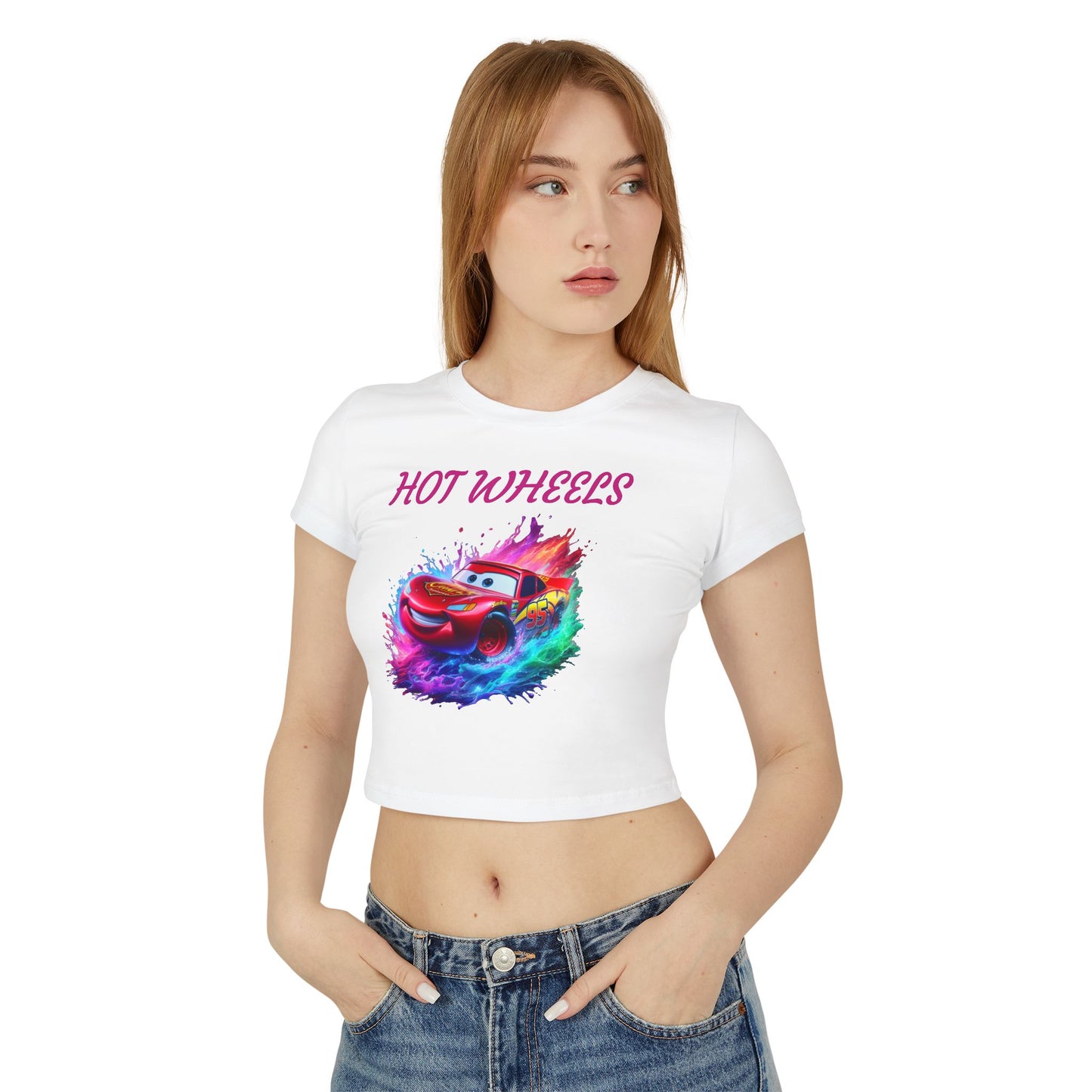 Princess Grace Hot Wheels Women's Baby Tee Colorful Lightning McQueen Shirt