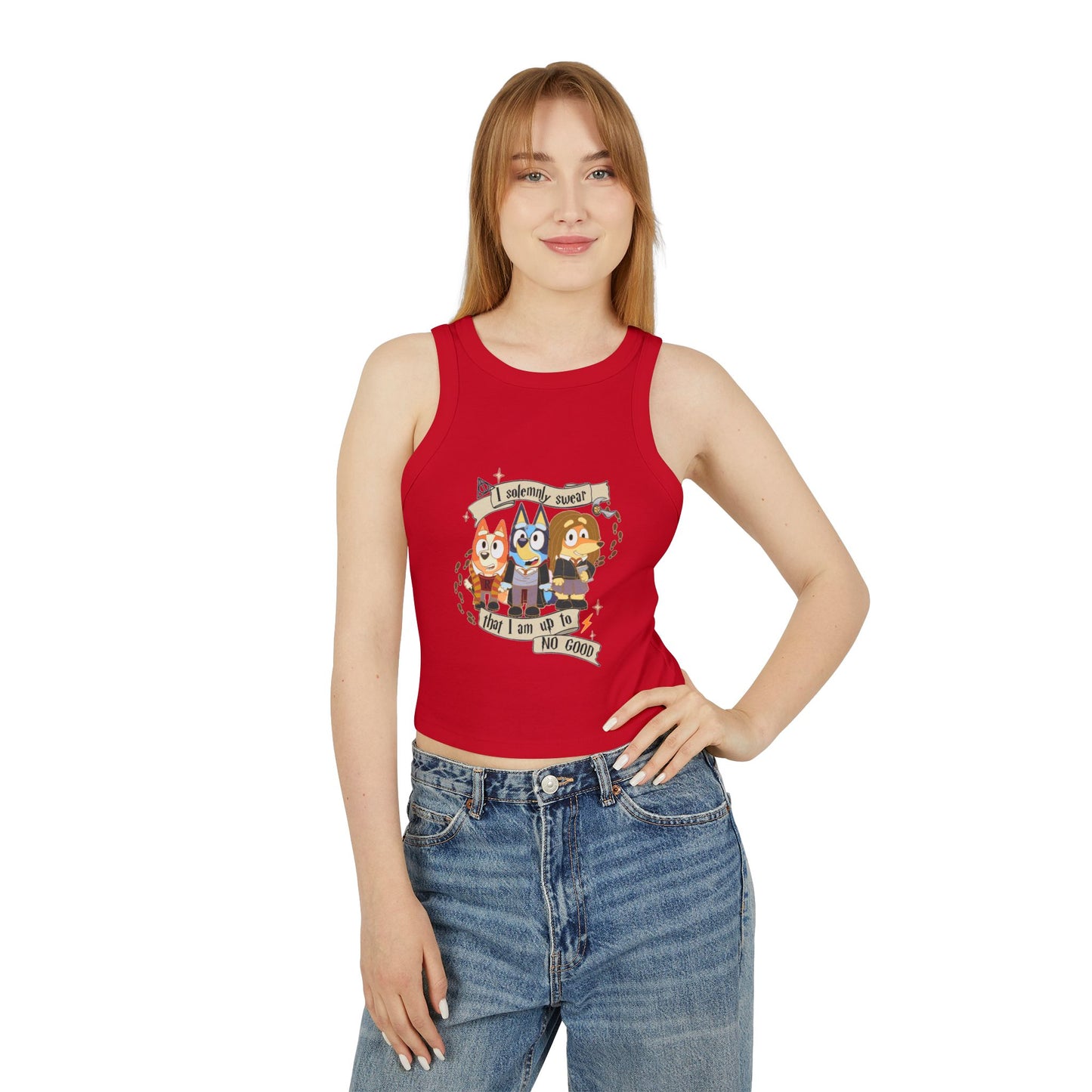 Princess Grace Funny Bluey Racer Tank Top for Women Up To No Good Vibe