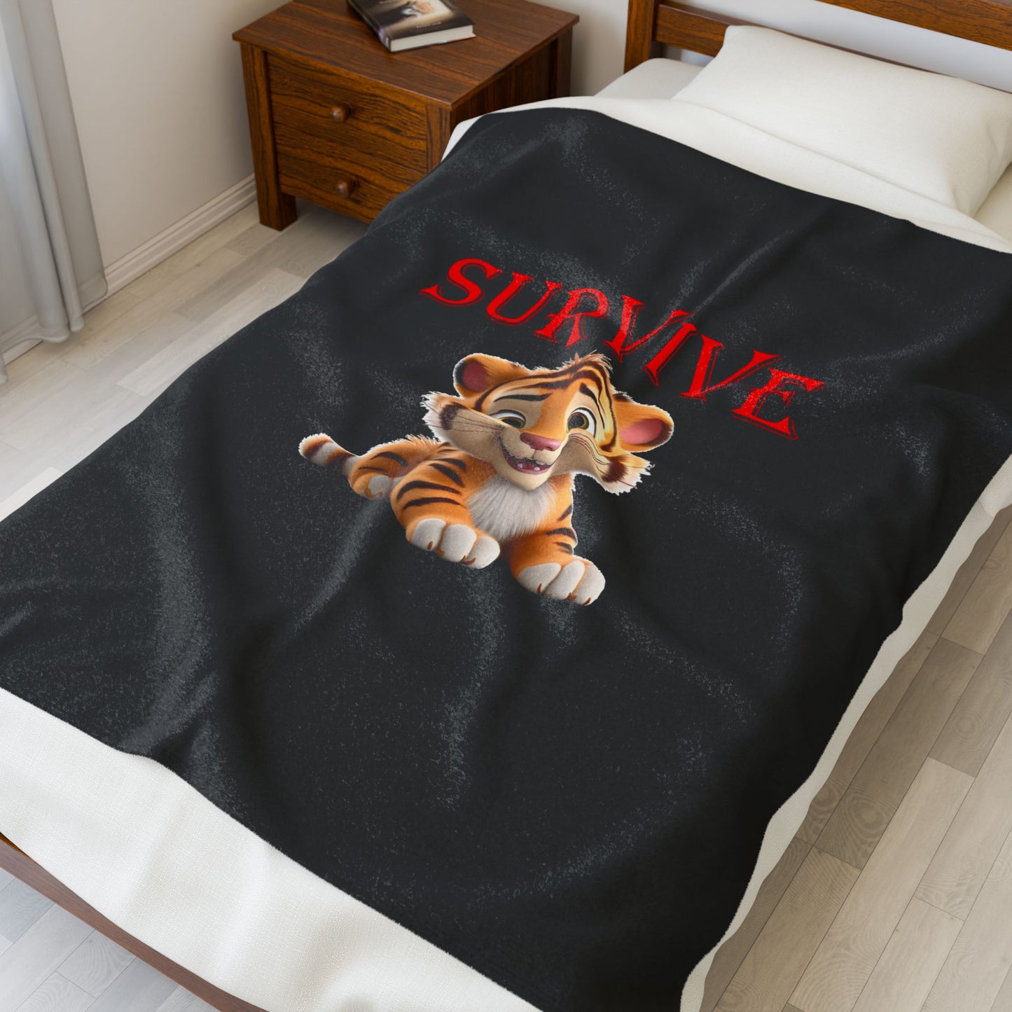 Princess Grace Survive Tiger Velveteen Plush Blanket Cozy Kids Comfort for Adventures