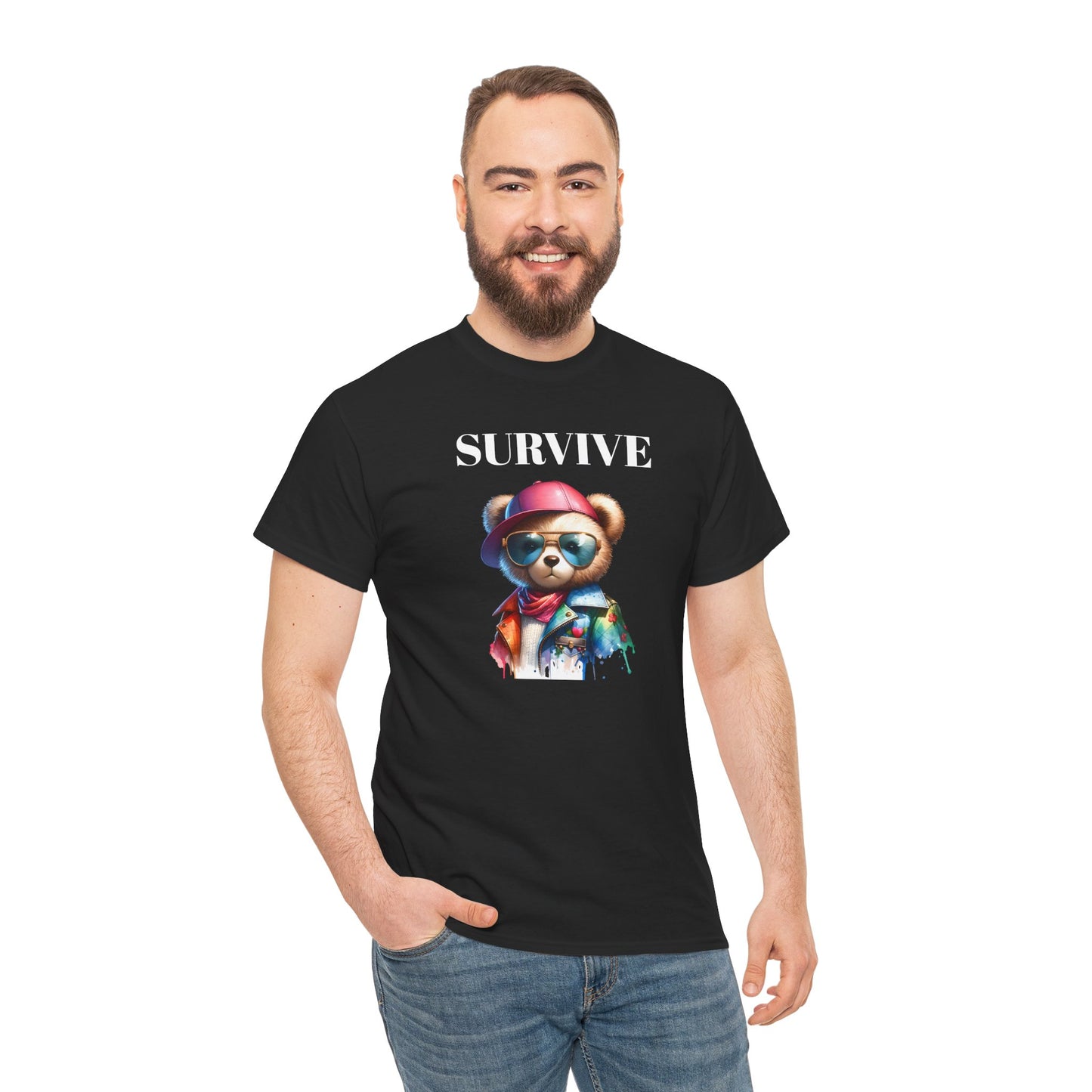Princess Grace Survive Bear Unisex Heavy Cotton Tee Cool Graphic T-Shirt for Casual Style