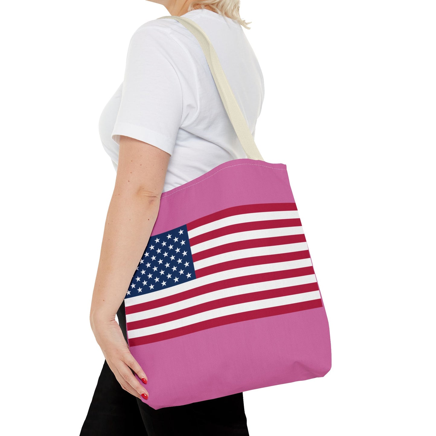 Princess Grace Patriotic Pink Tote Bag with American Flag Design