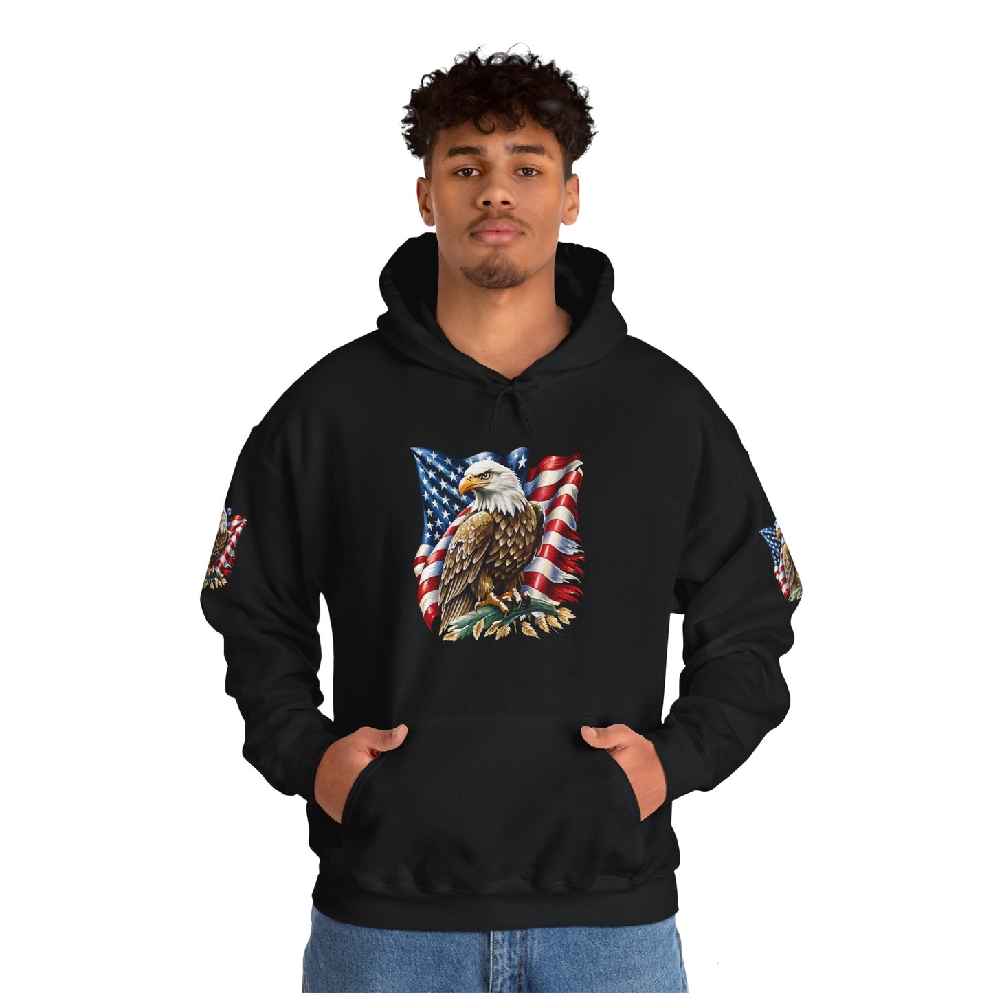 Princess Grace Patriotic Eagle Hooded Sweatshirt Unisex Heavy Blend Perfect for Memorial Day & Independence Day