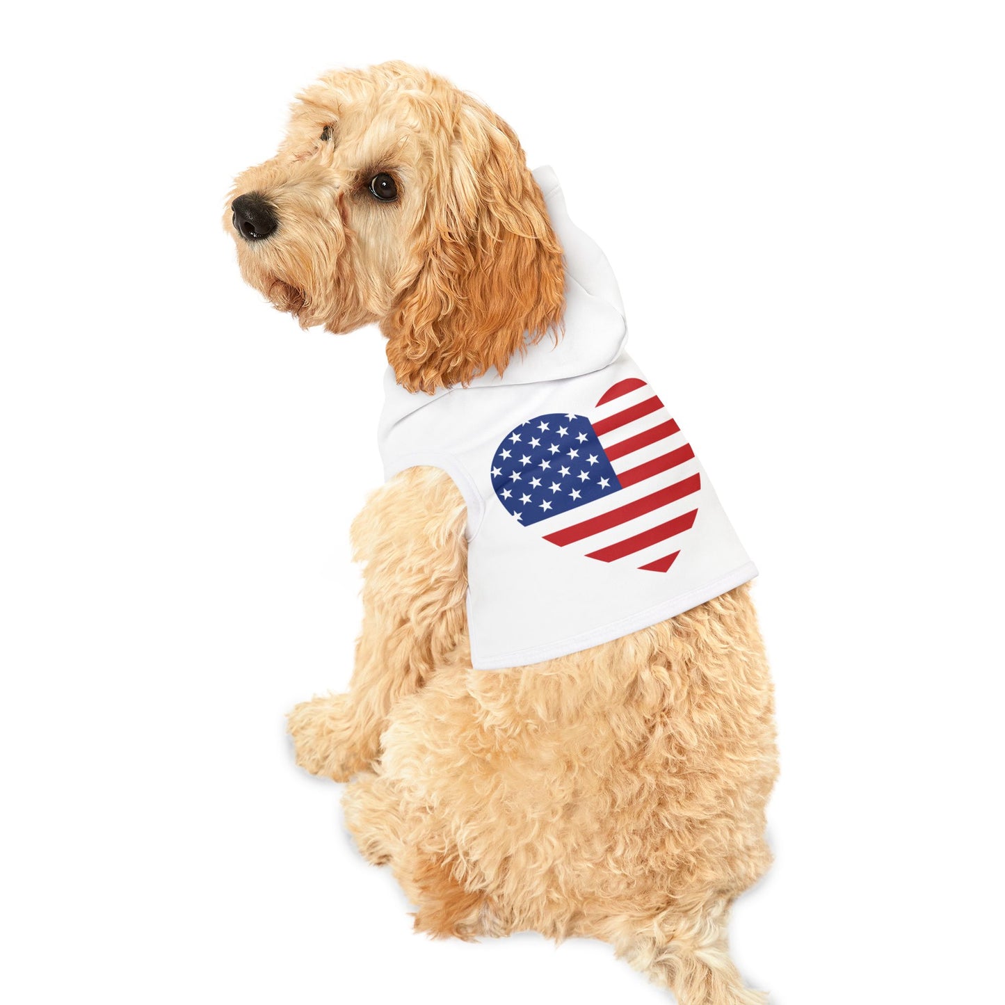 Princess Grace Patriotic Pet Hoodie with Heart Design Perfect for Dog Lovers