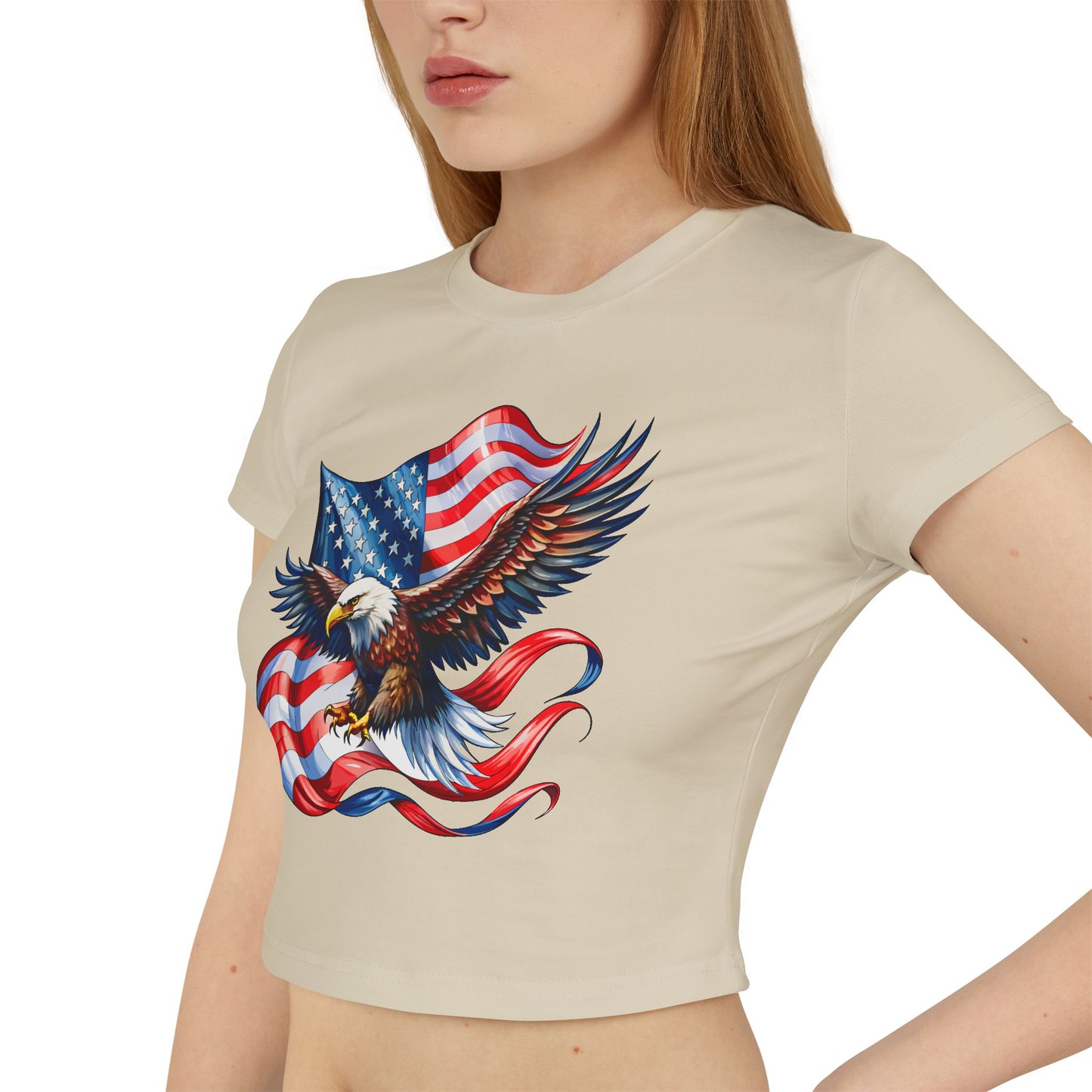 Princess Grace Patriotic Women's Baby Tee Eagle & USA Design for Independence Day