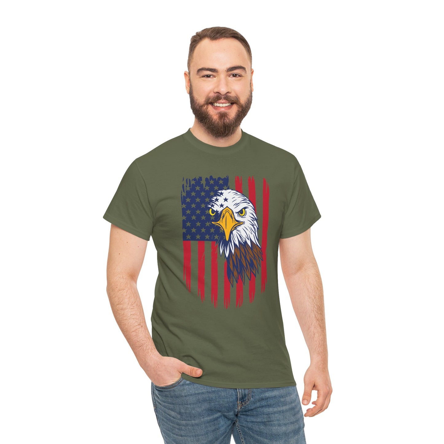 Princess Grace Eagle & American Flag Unisex Heavy Cotton Tee Patriotic Apparel for All Occasions