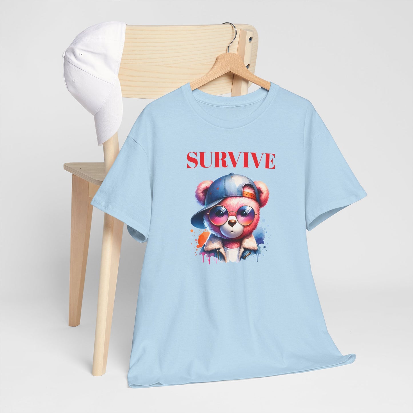 Princess Grace Survive Bear Unisex Heavy Cotton Tee Trendy Summer Shirt for Animal Lovers