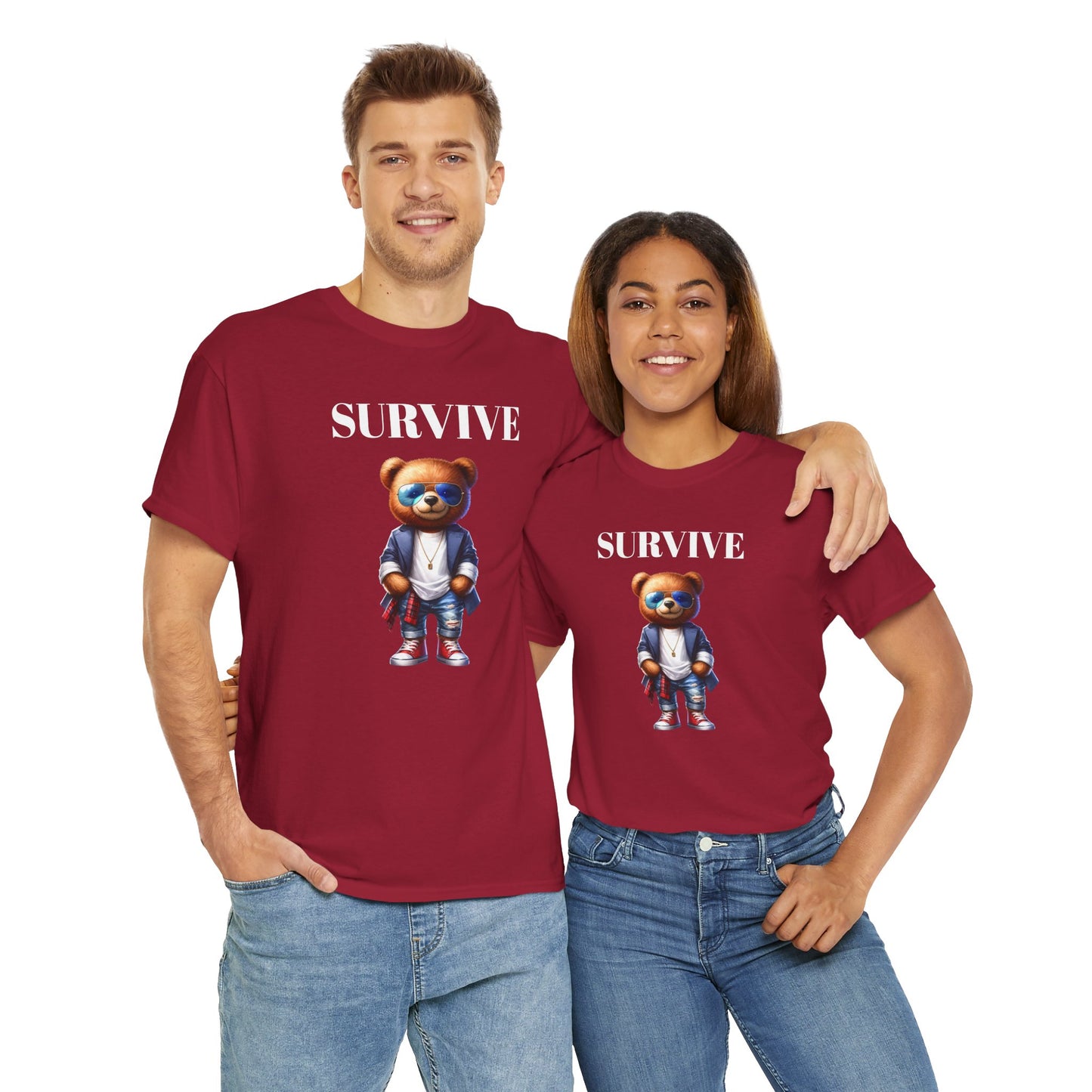 Princess Grace Survive Bear Unisex Heavy Cotton Tee Playful Graphic Tee for Trendy Style